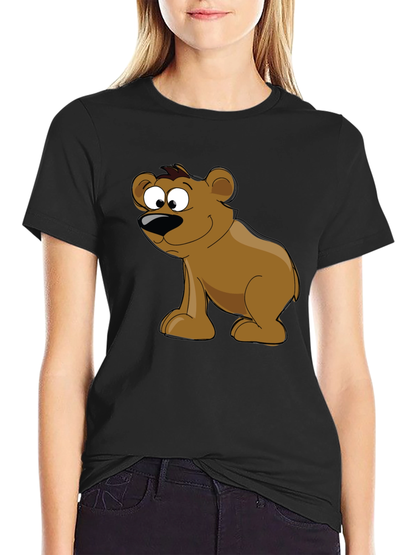 Cartoon Bear Graphic Black T-Shirt