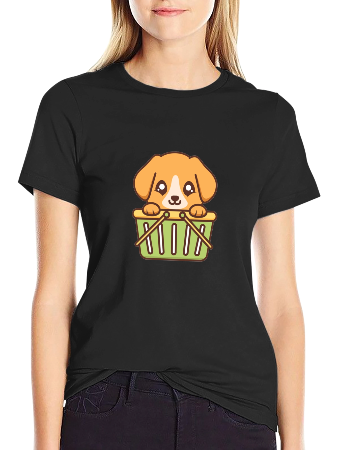 Cute Dog in Basket Graphic Tee