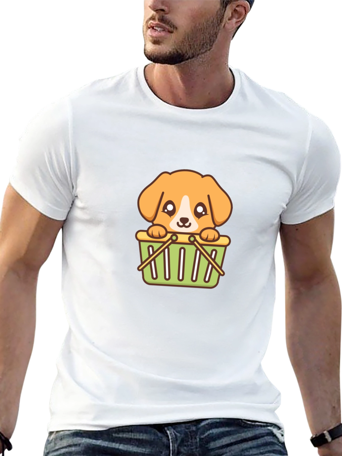 Cute Dog in Basket Graphic Tee