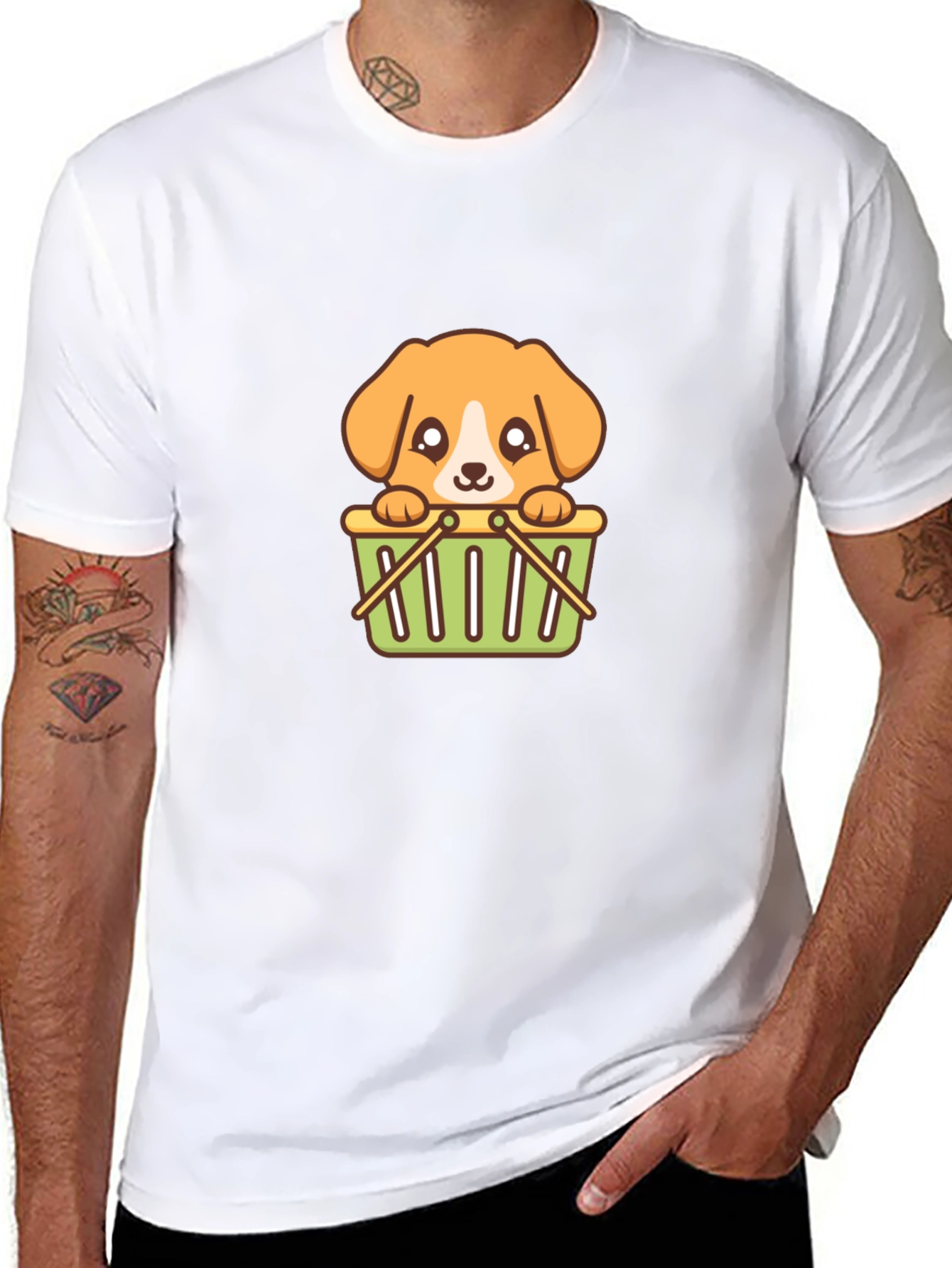 Cute Dog in Basket Graphic Tee