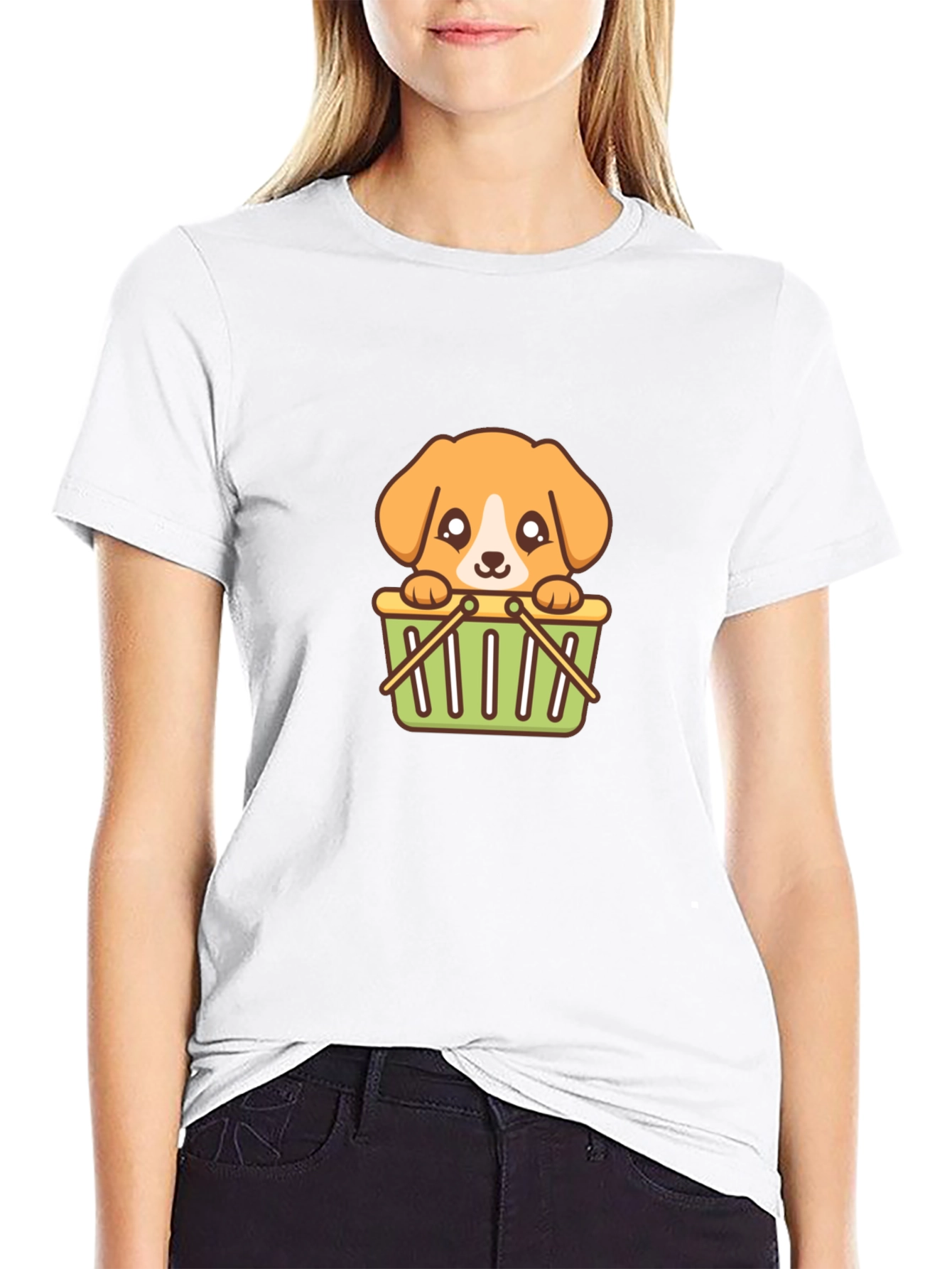 Cute Dog in Basket Graphic Tee