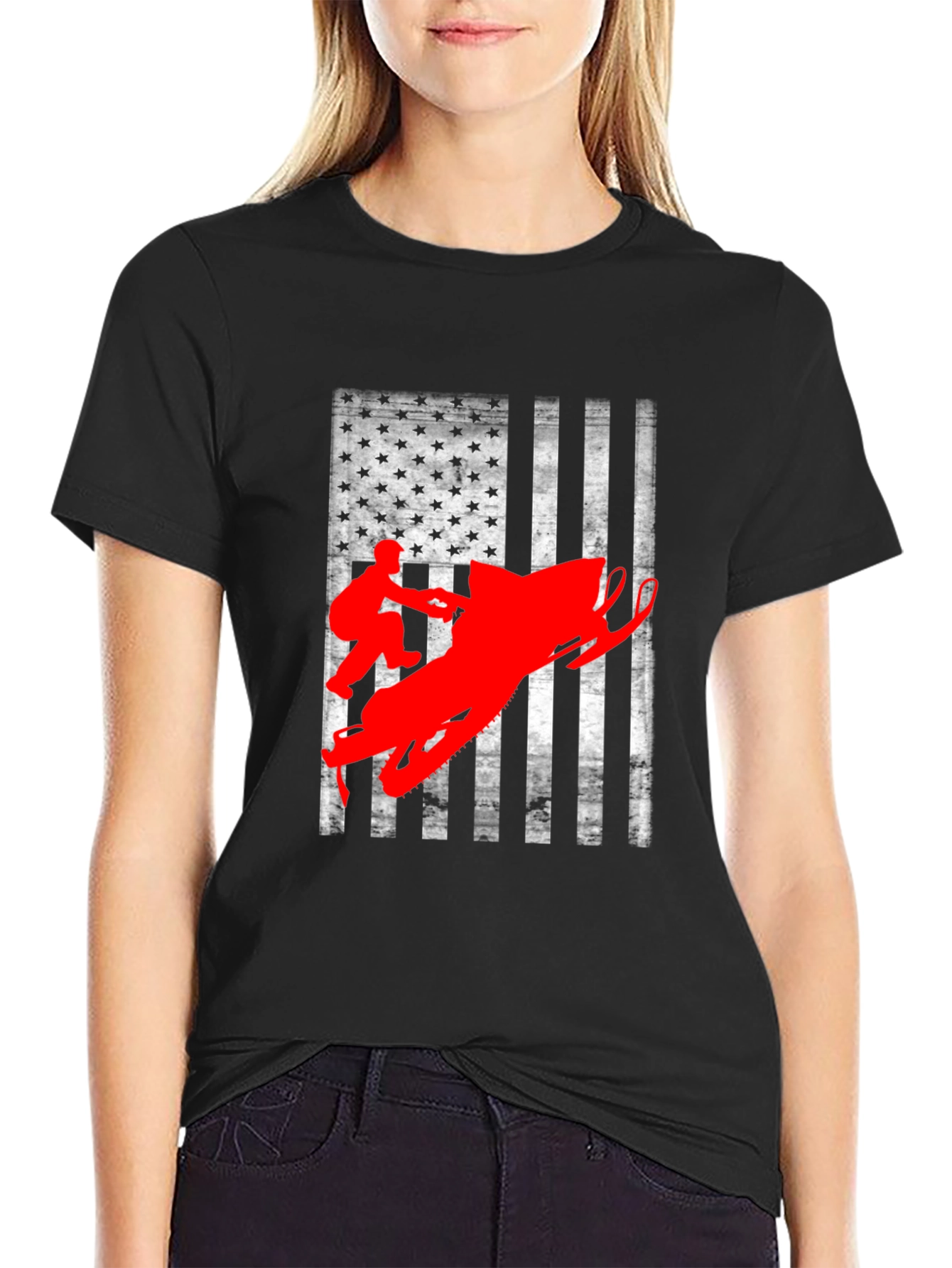 American Flag Snowmobile T-Shirt