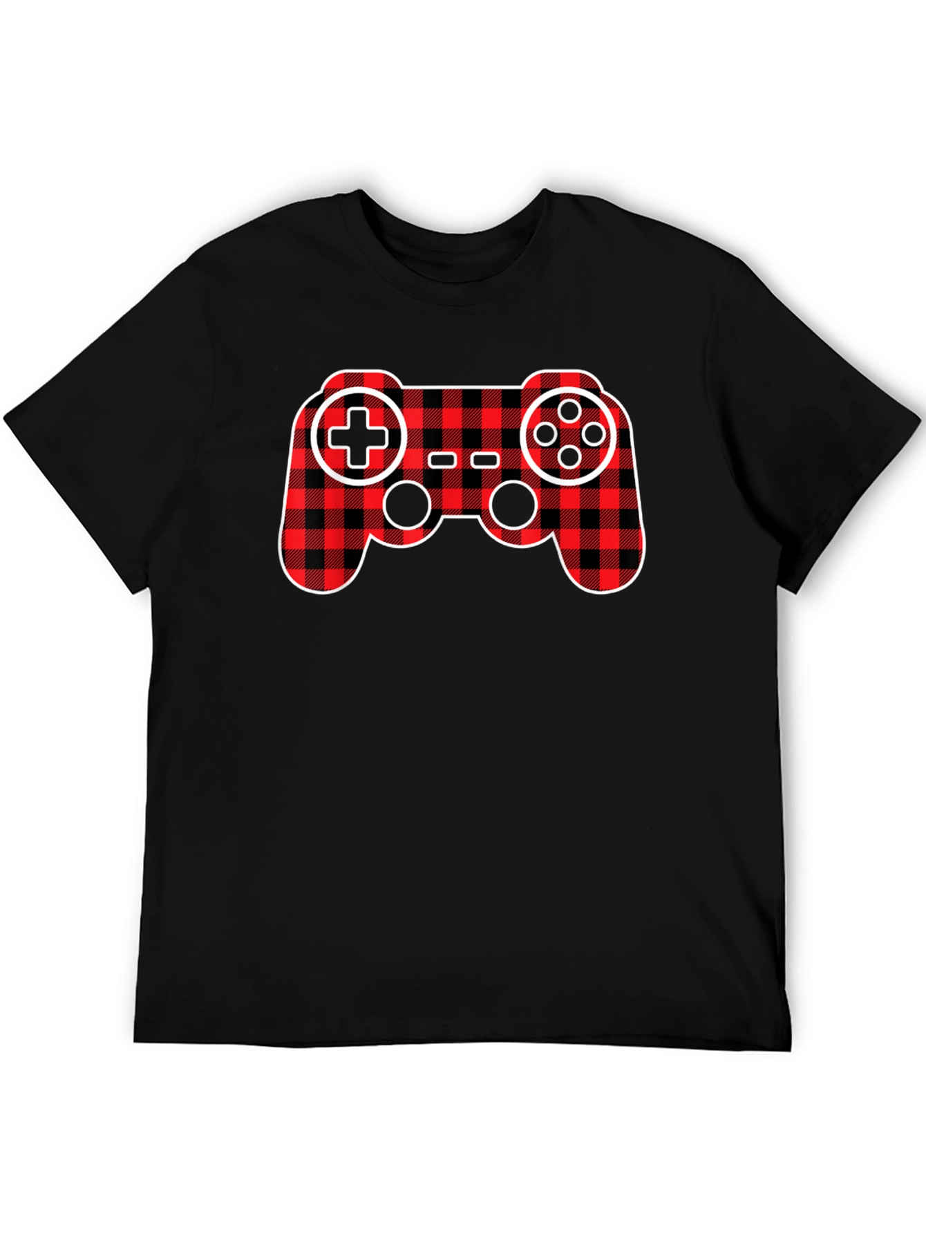 Plaid Game Controller Black T-Shirt