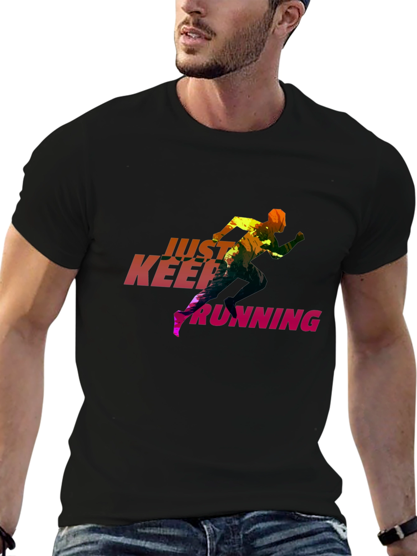 Just Keep Running Graphic Tee - Sleek Black T-Shirt