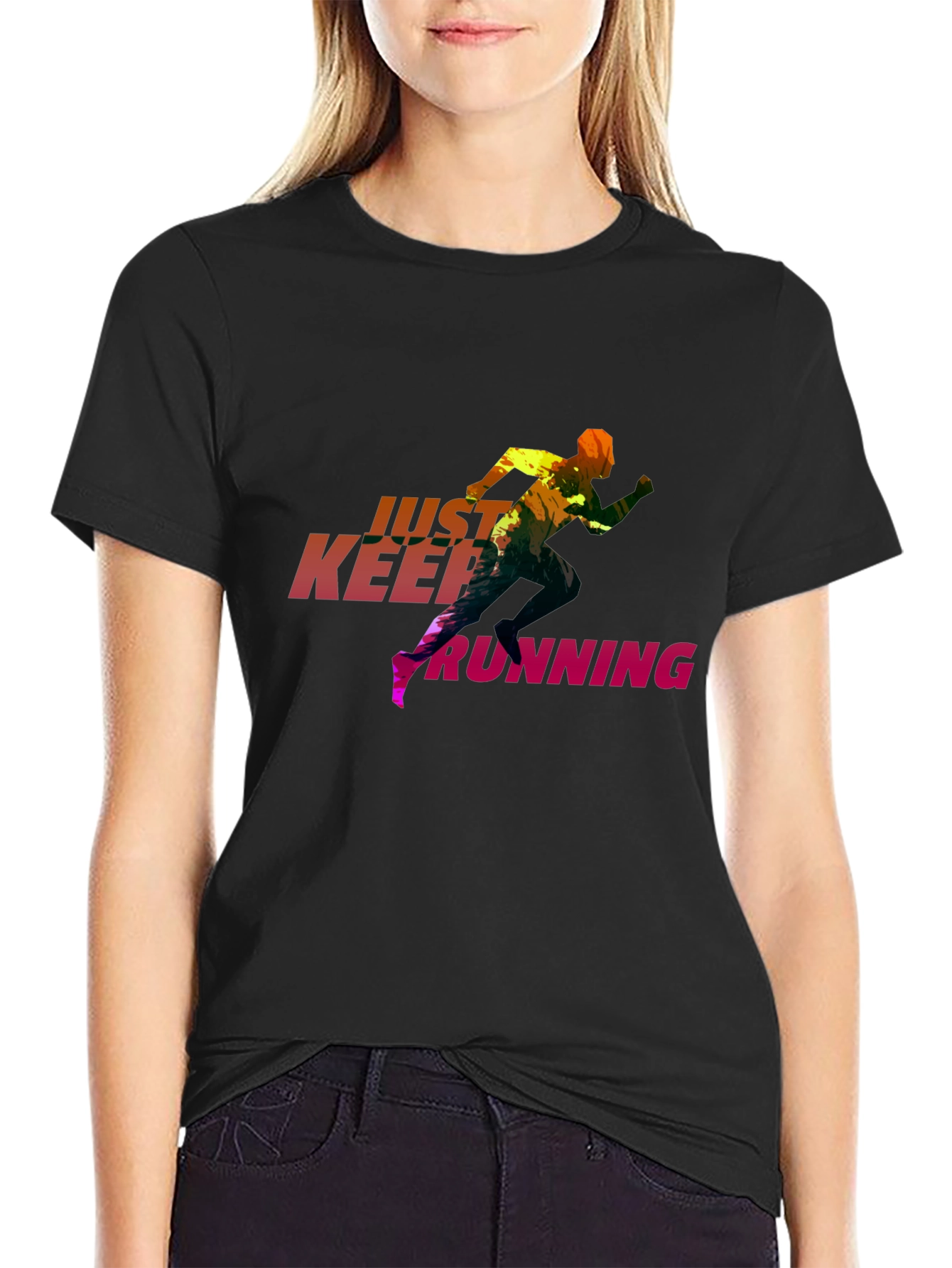Just Keep Running Graphic Tee - Sleek Black T-Shirt
