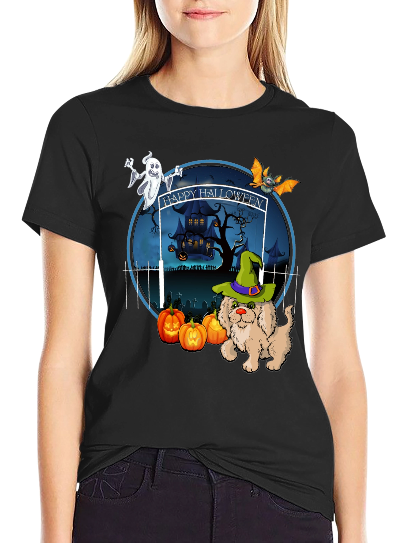 Halloween Dog Graphic T-Shirt