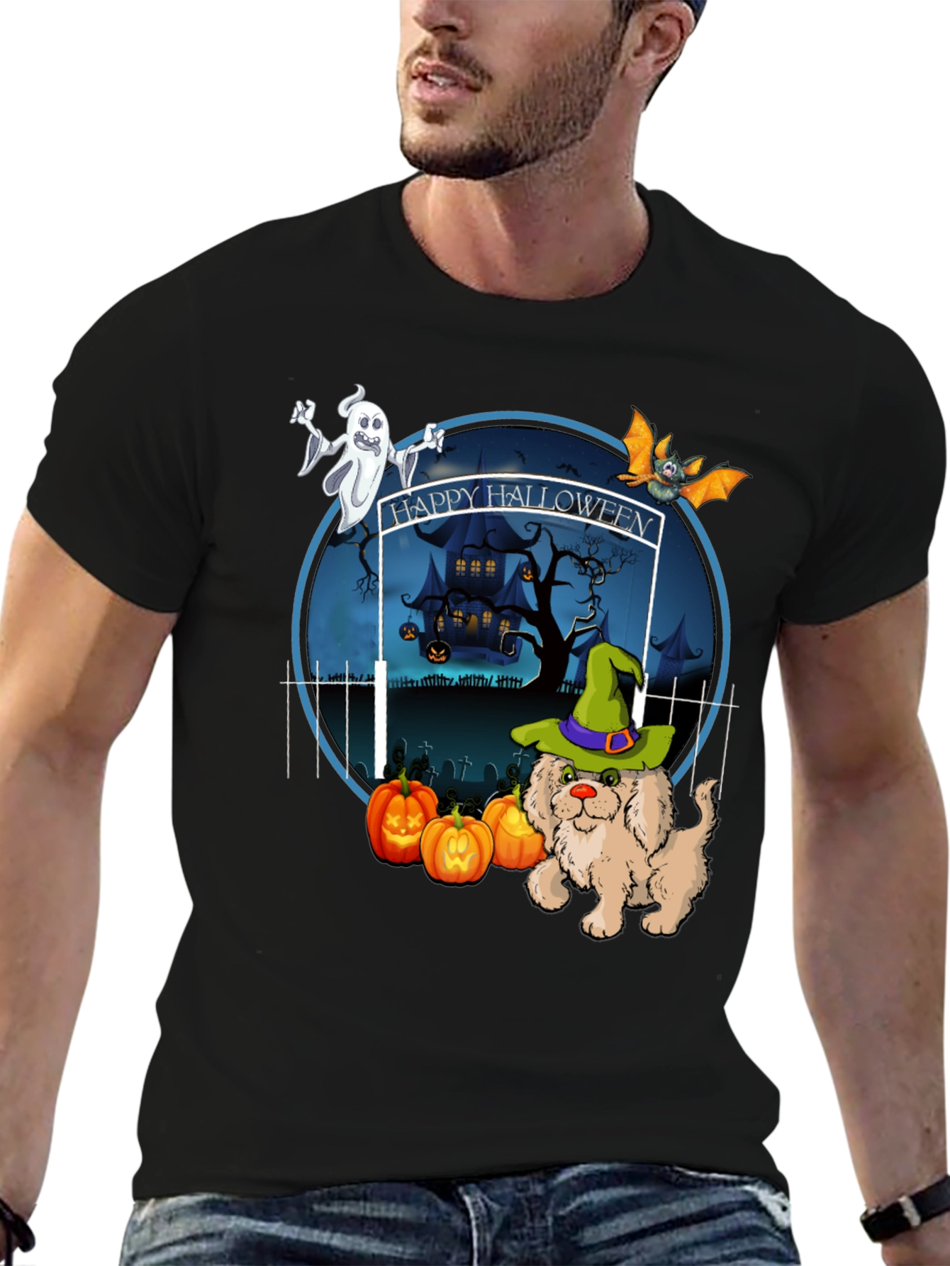 Halloween Dog Graphic T-Shirt