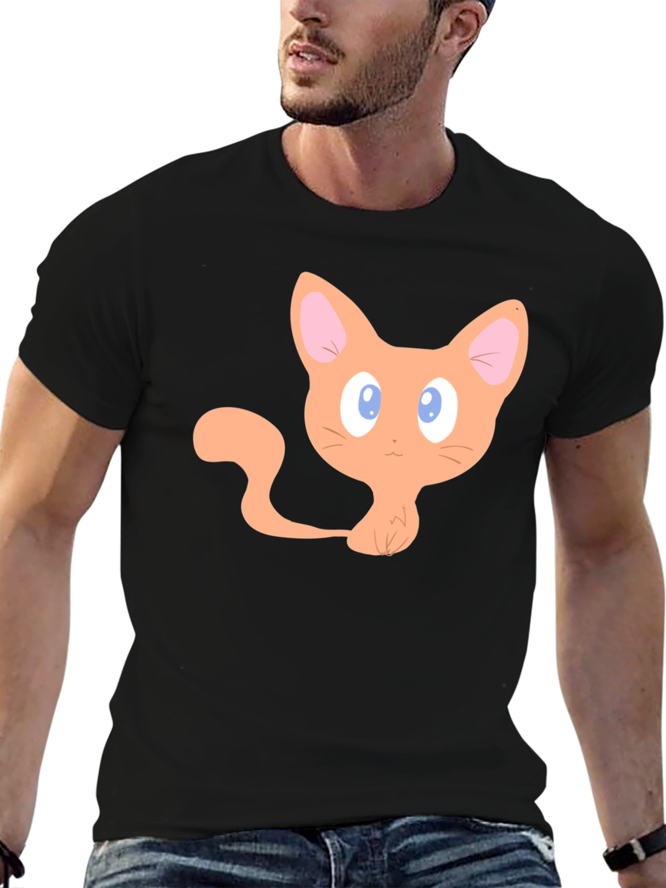 Cute Cartoon Cat Graphic T-Shirt - Black