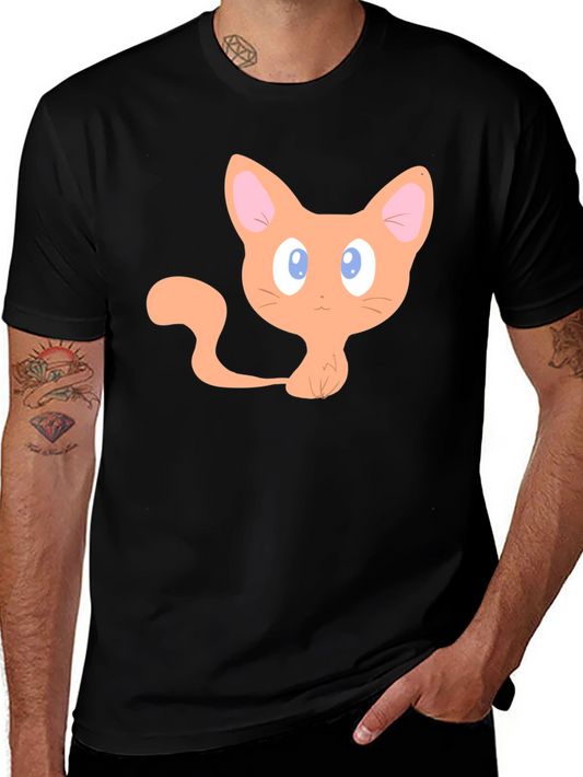 Cute Cartoon Cat Graphic T-Shirt - Black