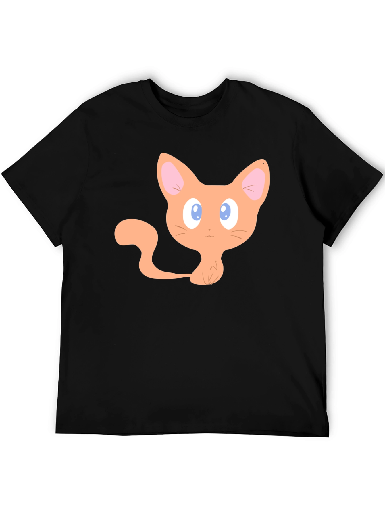 Cute Cartoon Cat Graphic T-Shirt - Black