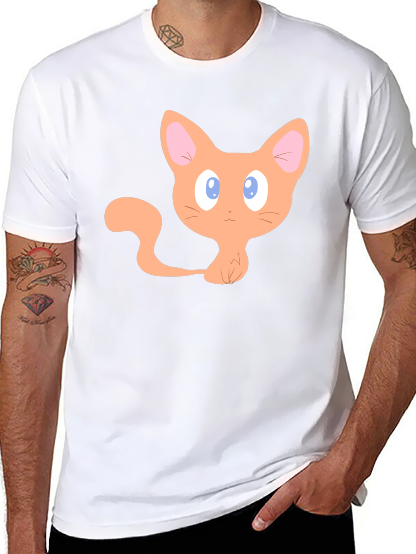 Cute Cartoon Cat Graphic T-Shirt - Black