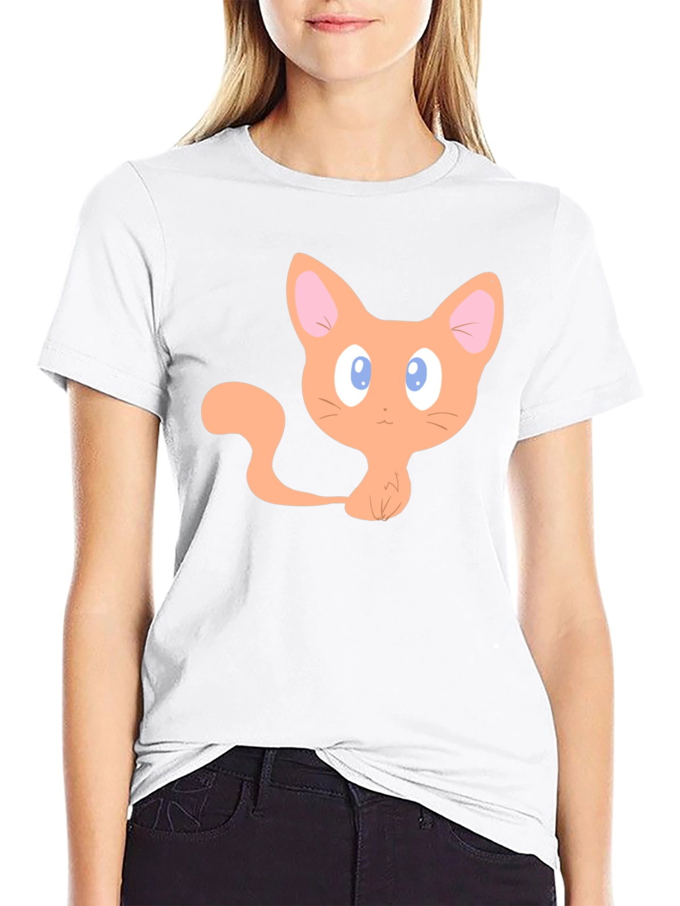 Cute Cartoon Cat Graphic T-Shirt - Black