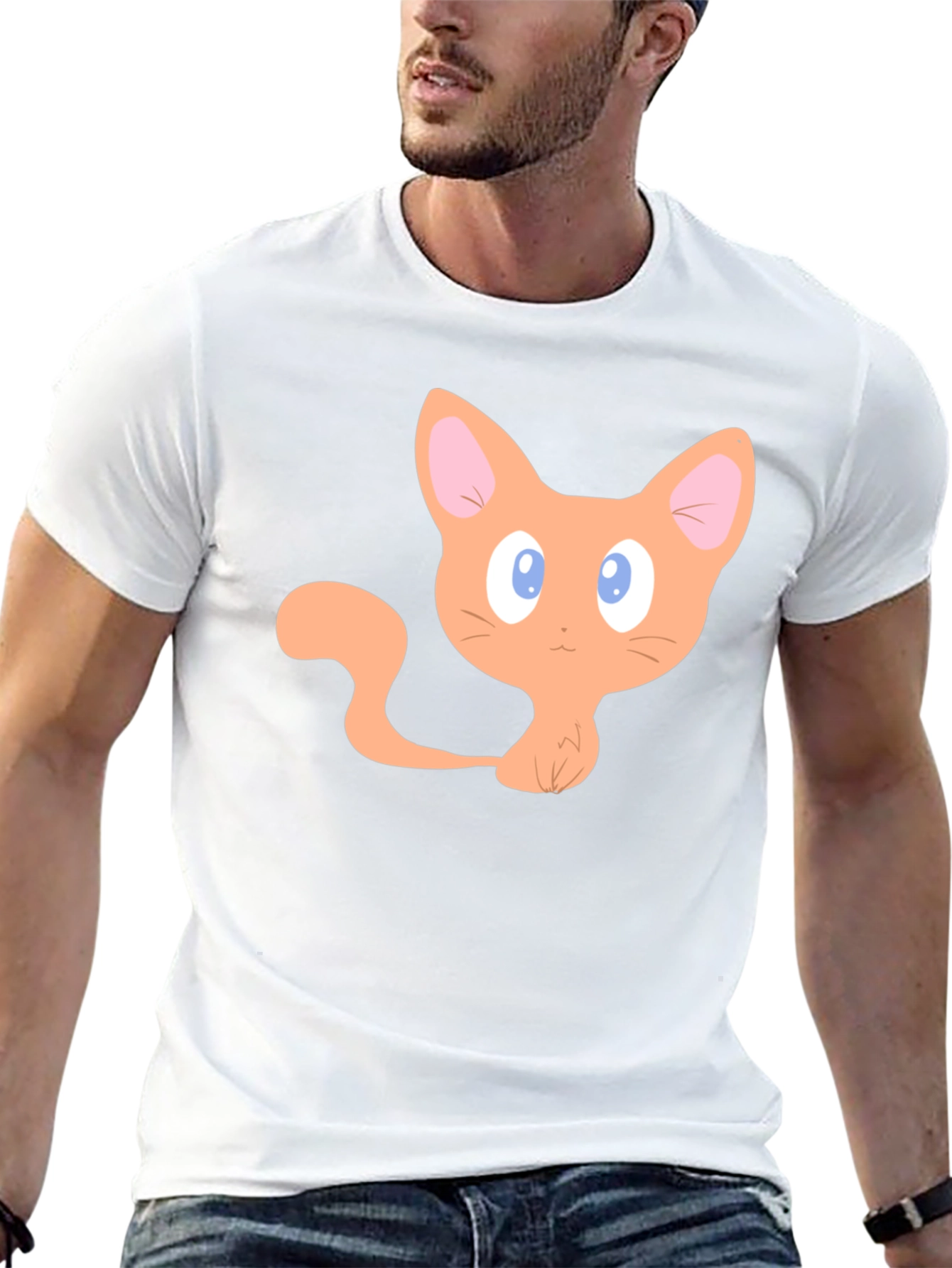 Cute Cartoon Cat Graphic T-Shirt - Black