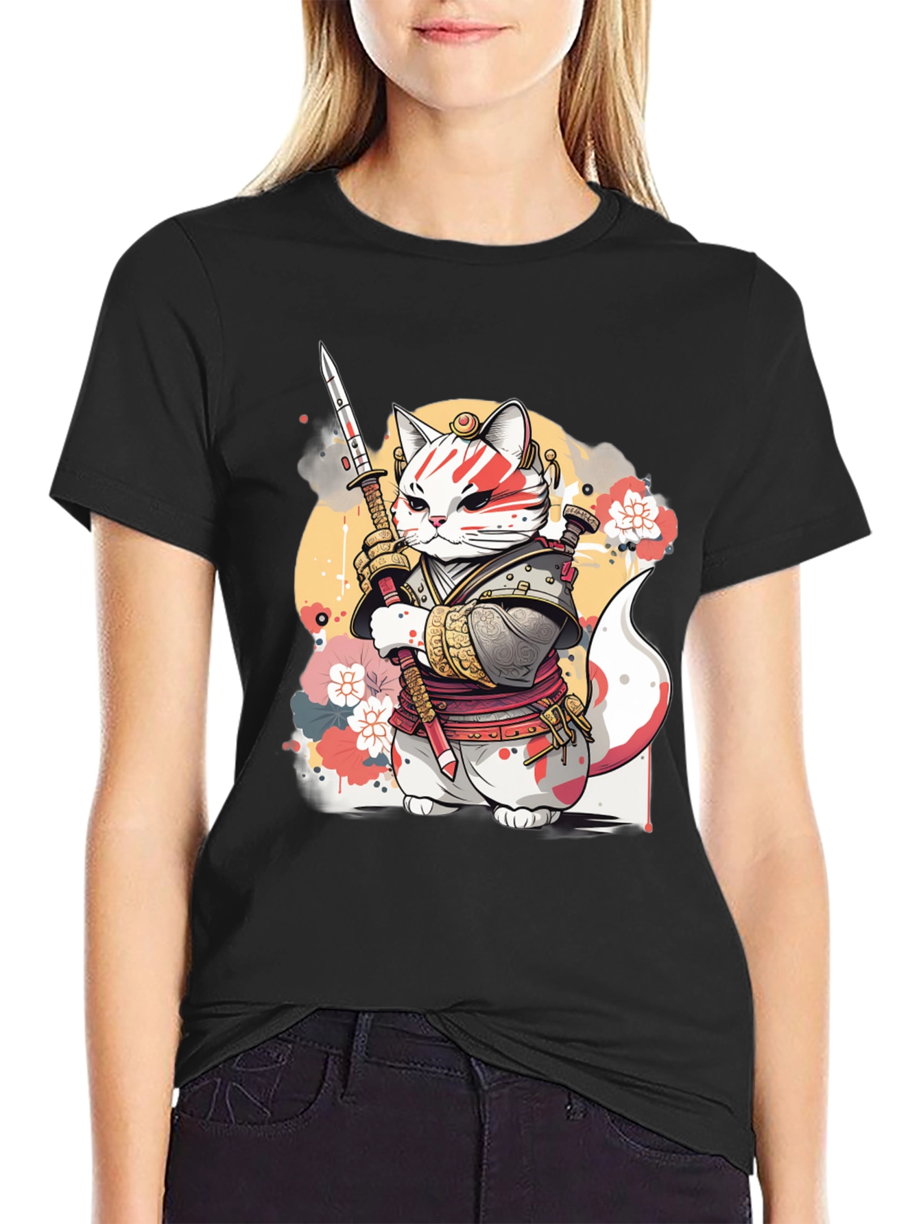 Samurai Cat Graphic Tee - Unique Anime Style