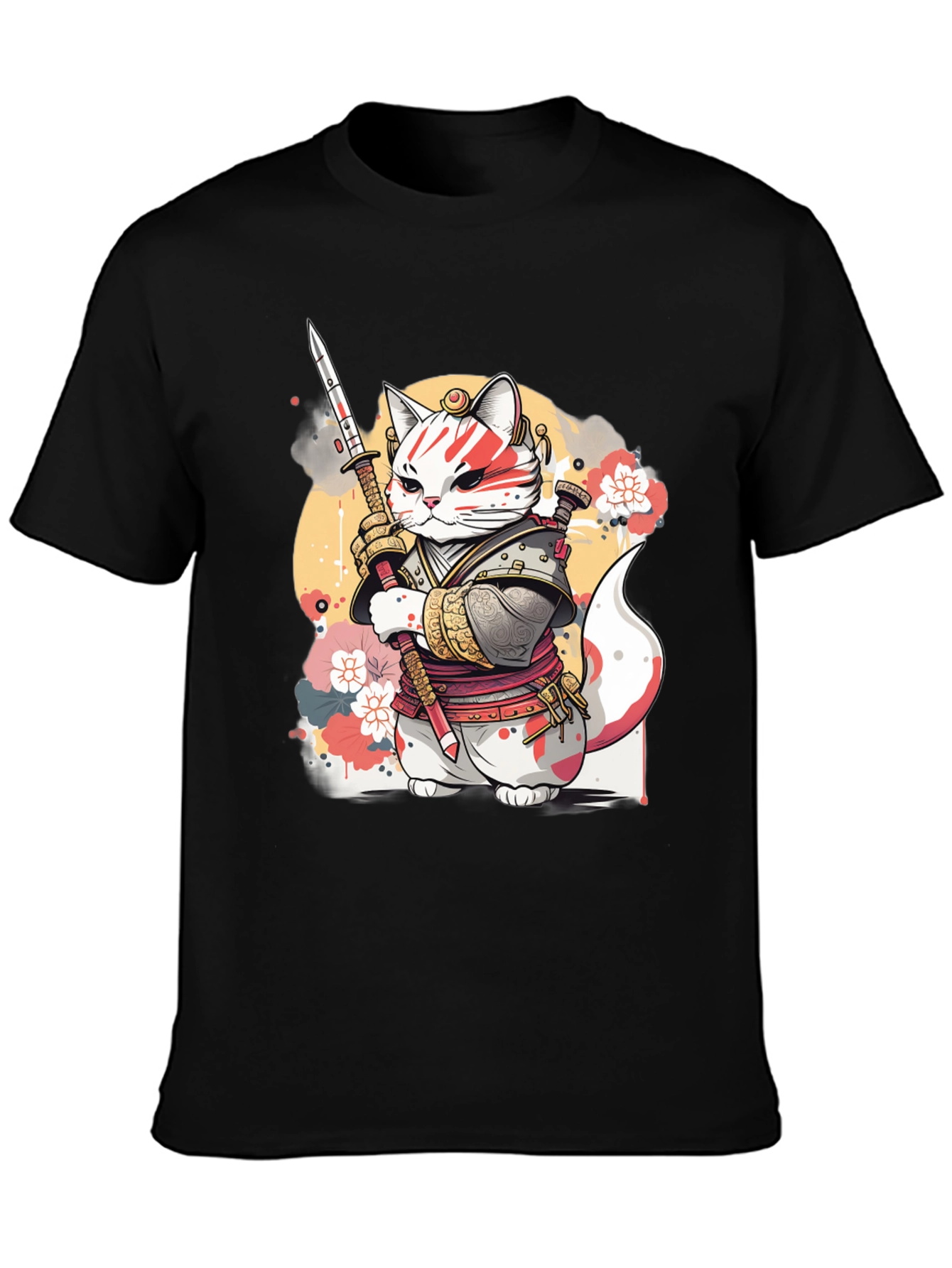 Samurai Cat Graphic Tee - Unique Anime Style