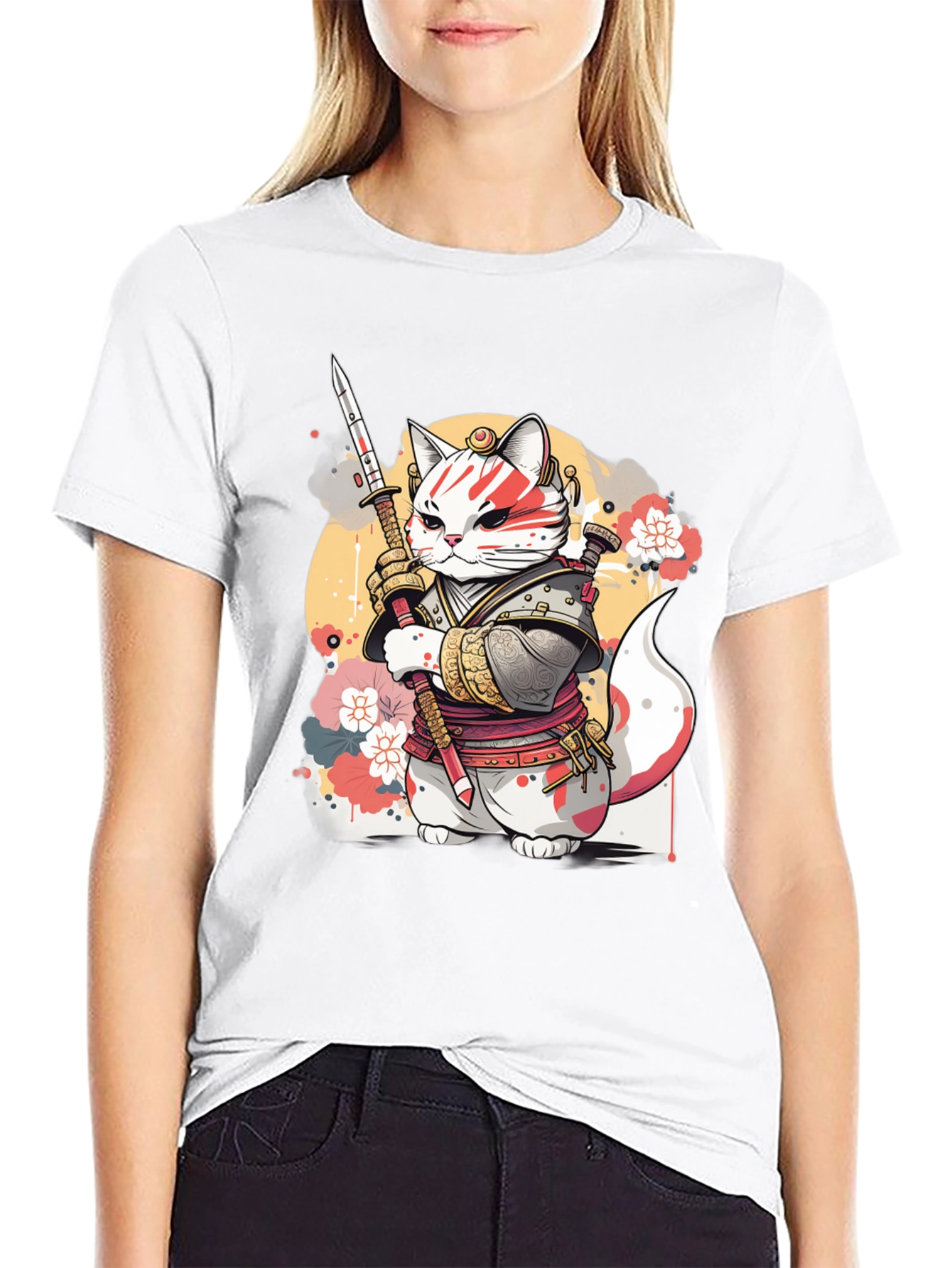 Samurai Cat Graphic Tee - Unique Anime Style