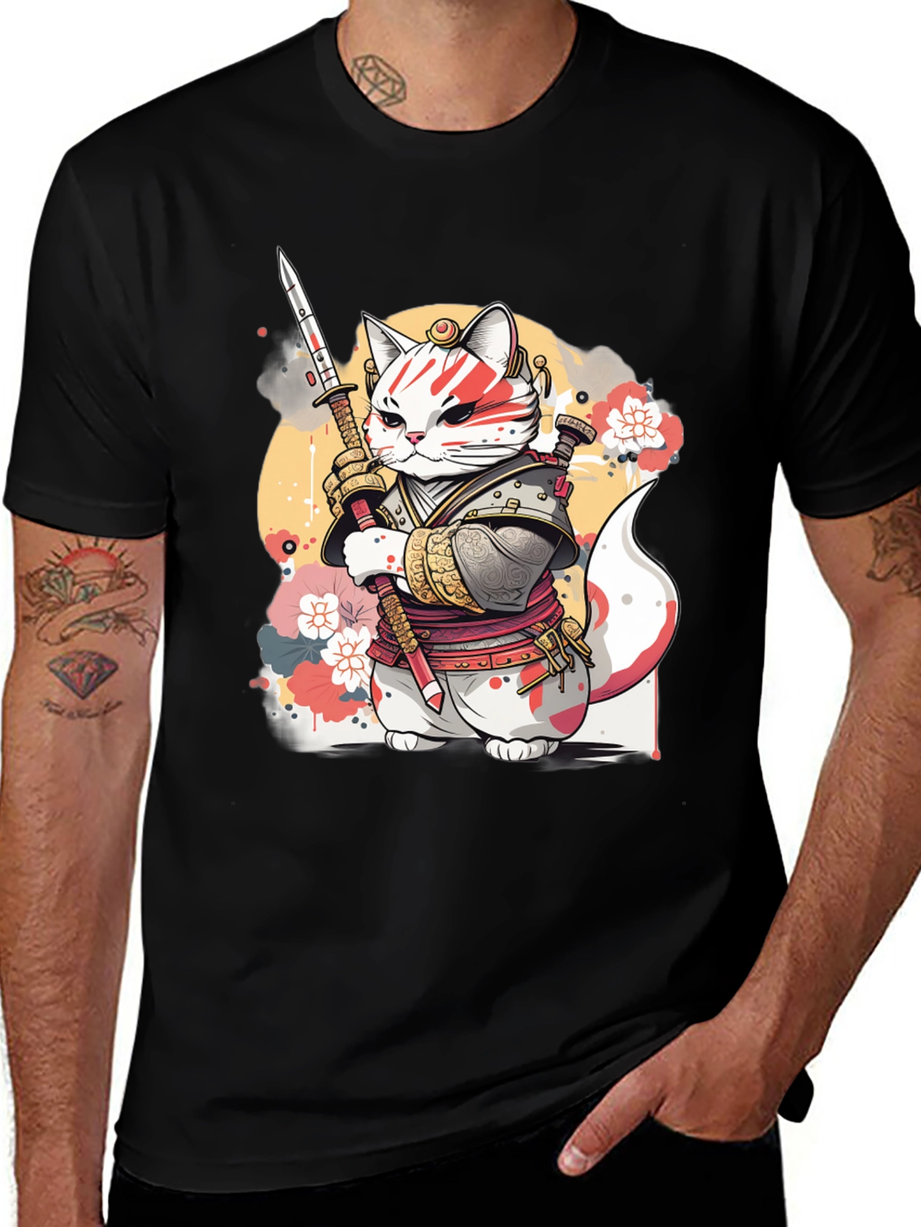 Samurai Cat Graphic Tee - Unique Anime Style