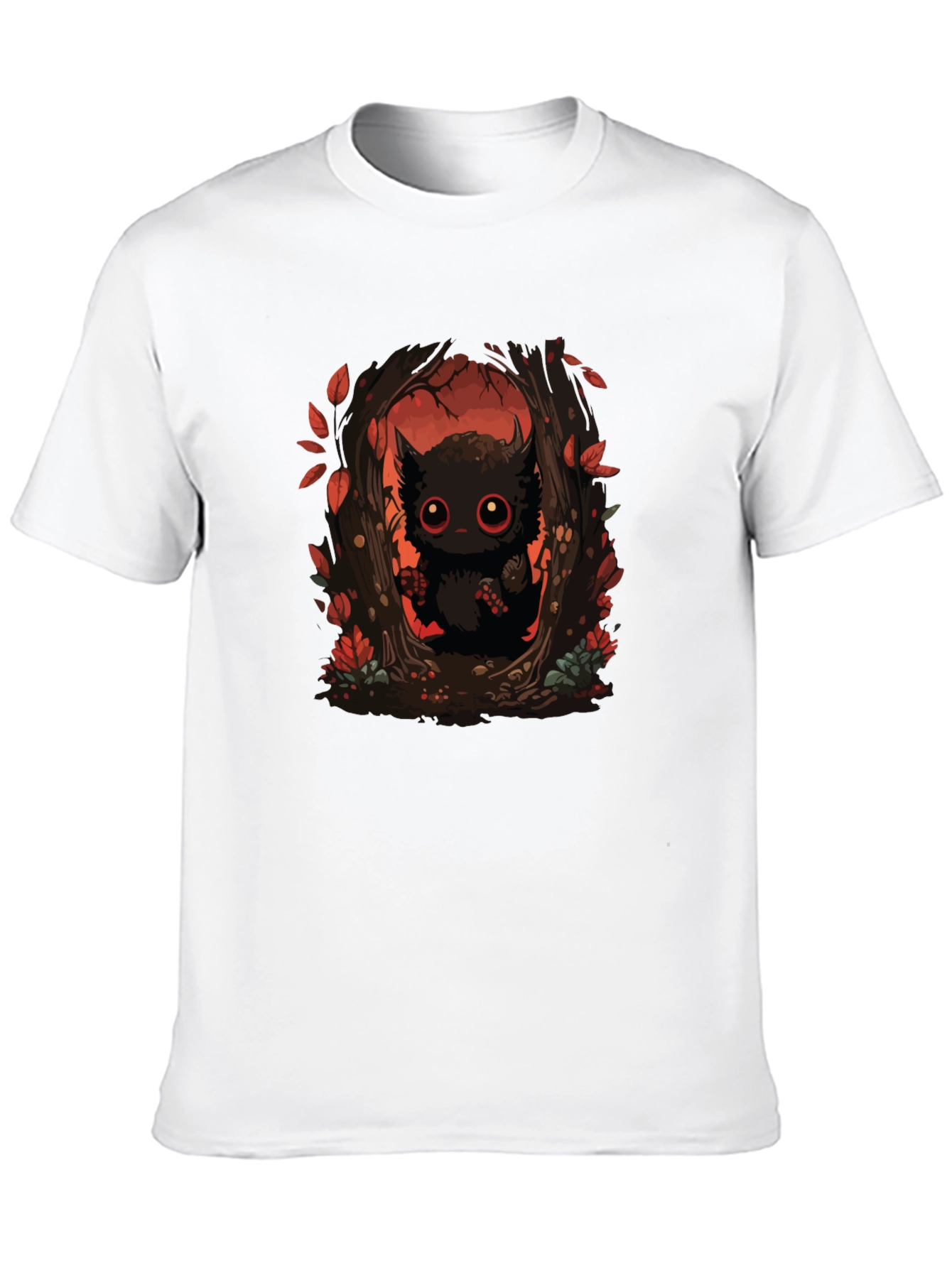 Whimsical Forest Creature Black T-Shirt