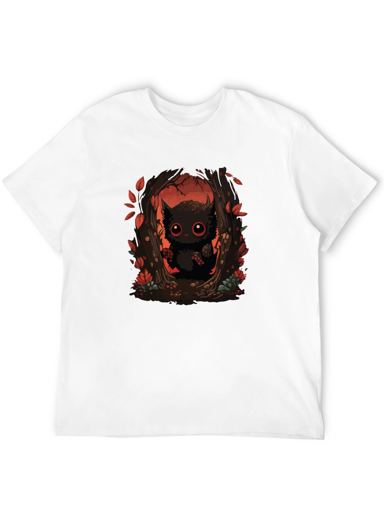 Whimsical Forest Creature Black T-Shirt