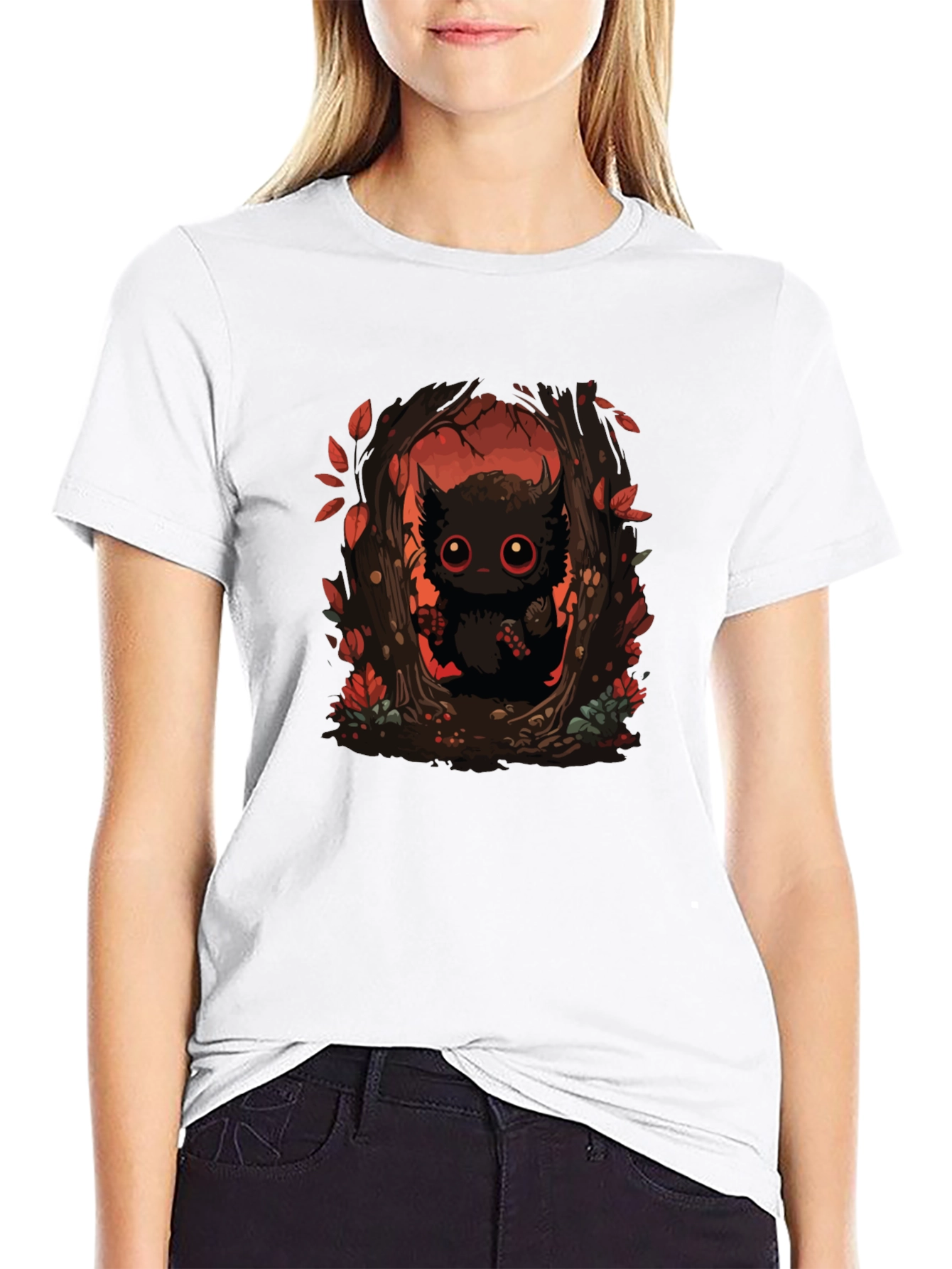 Whimsical Forest Creature Black T-Shirt
