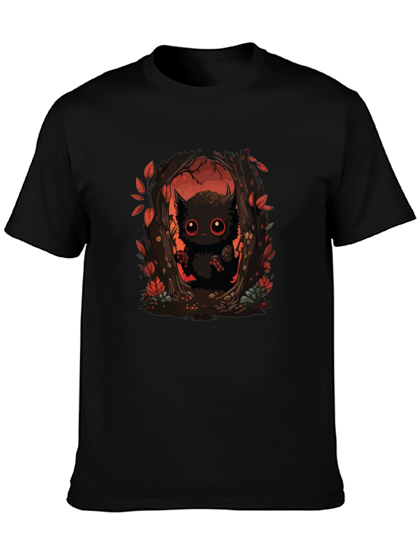 Whimsical Forest Creature Black T-Shirt