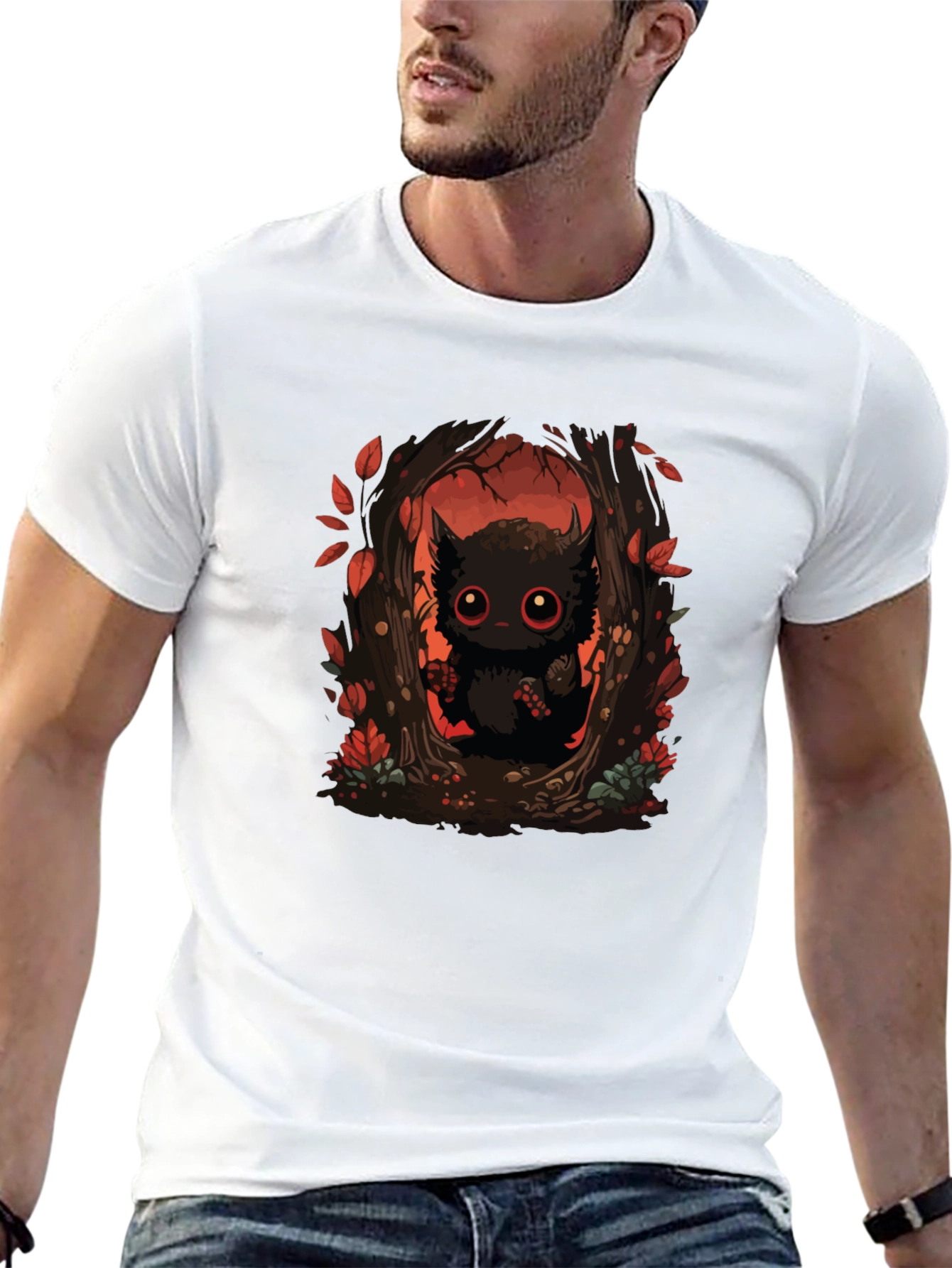 Whimsical Forest Creature Black T-Shirt