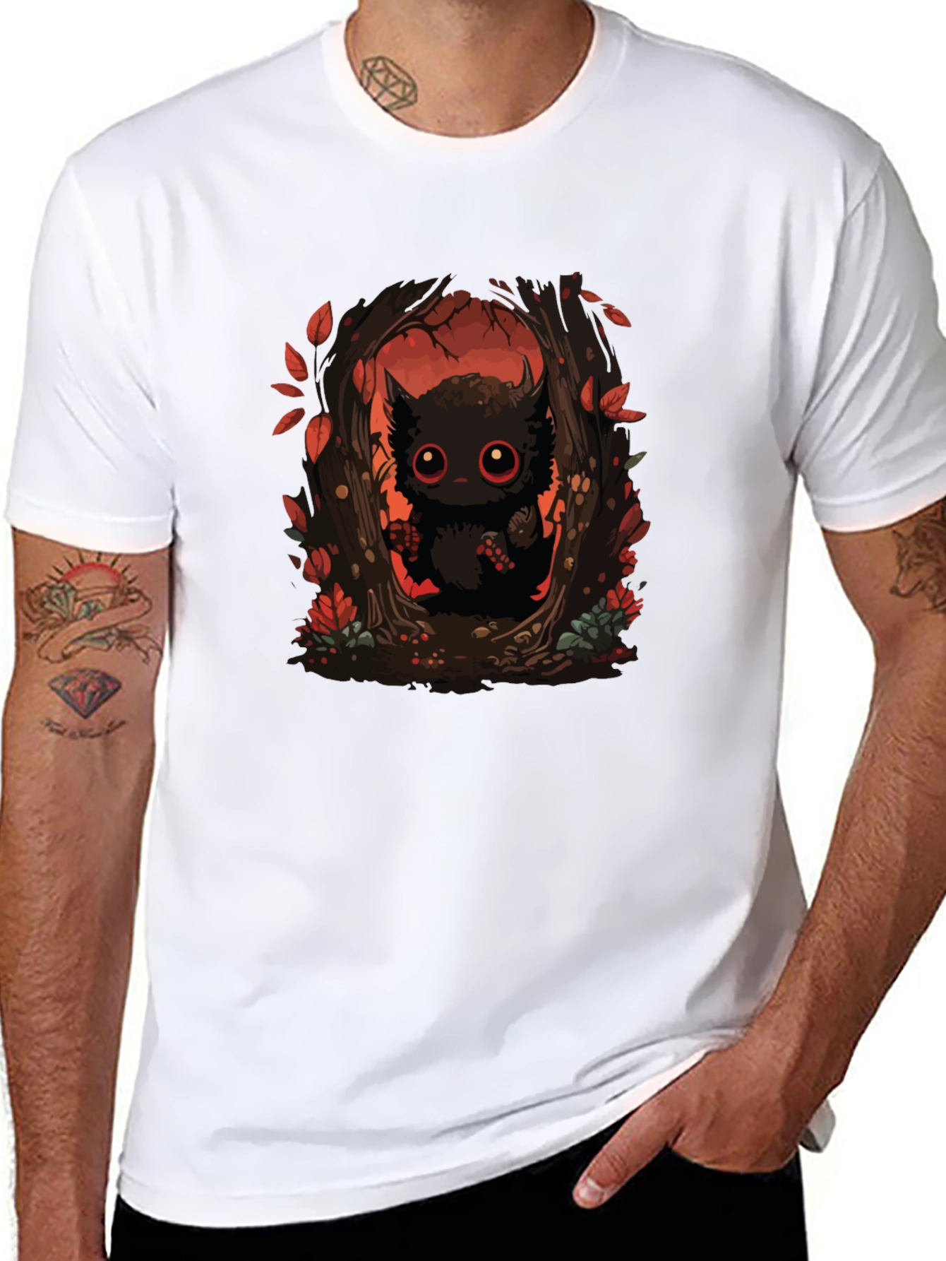 Whimsical Forest Creature Black T-Shirt