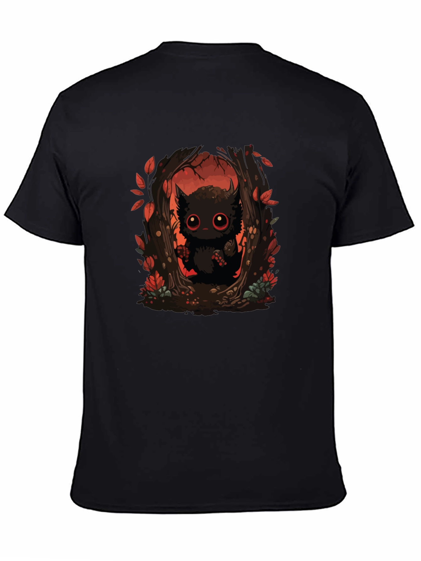 Whimsical Forest Creature Black T-Shirt