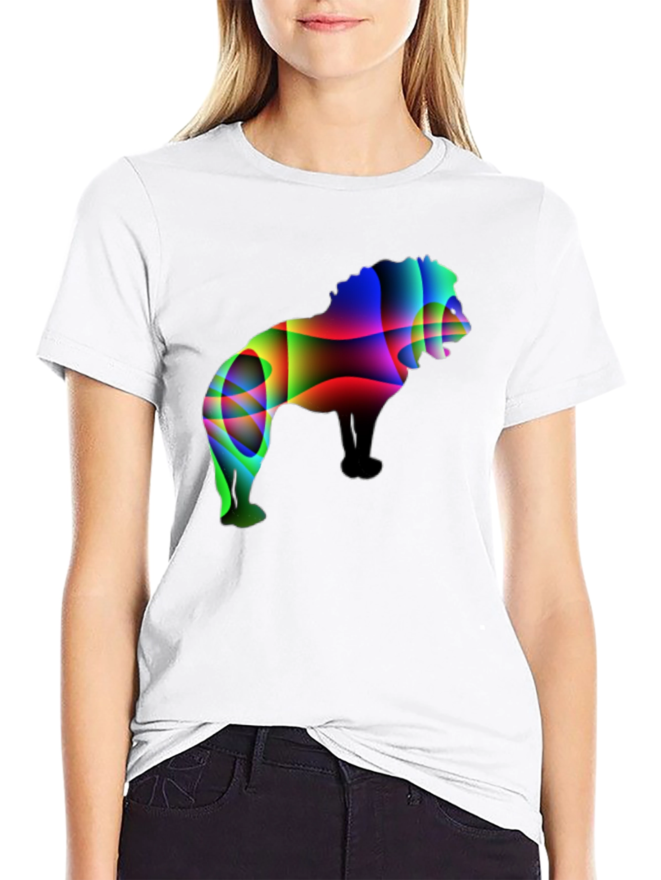 Mens Black T-Shirt with Abstract Lion Graphic