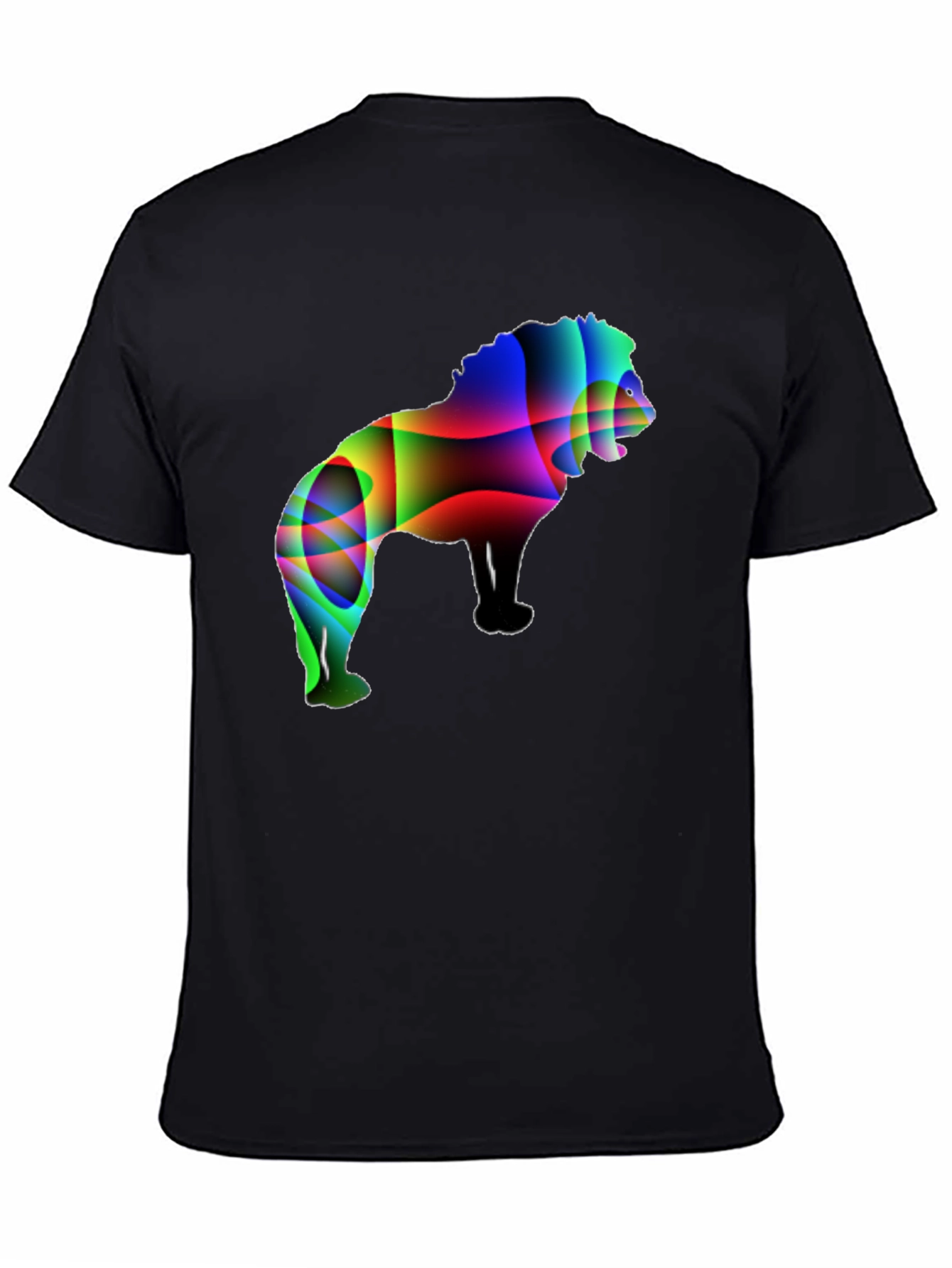 Mens Black T-Shirt with Abstract Lion Graphic
