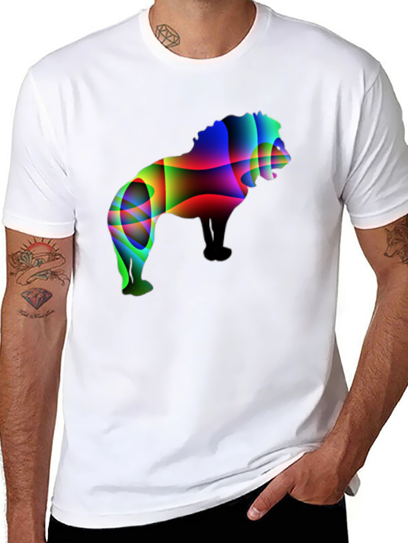 Mens Black T-Shirt with Abstract Lion Graphic