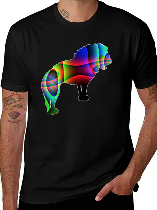 Mens Black T-Shirt with Abstract Lion Graphic