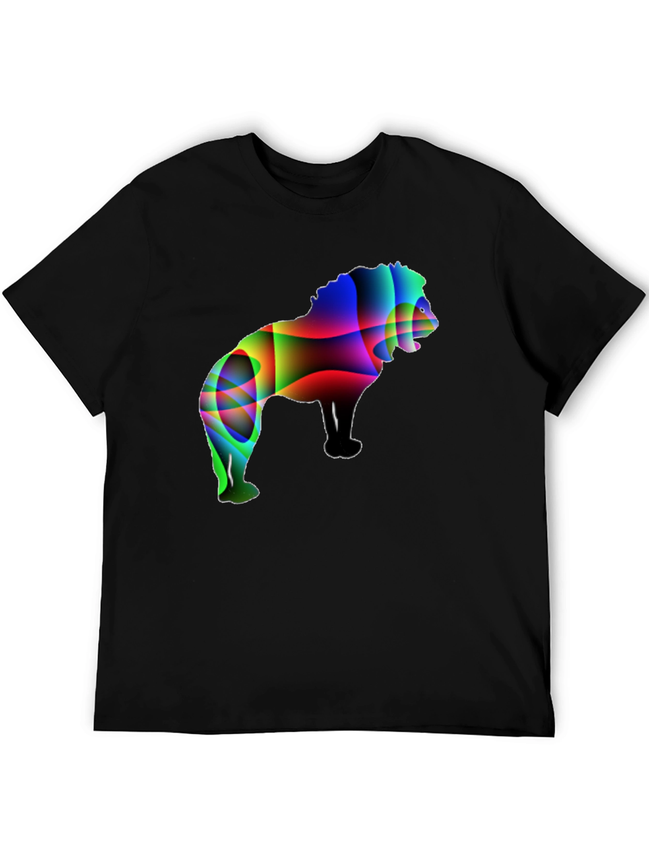 Mens Black T-Shirt with Abstract Lion Graphic