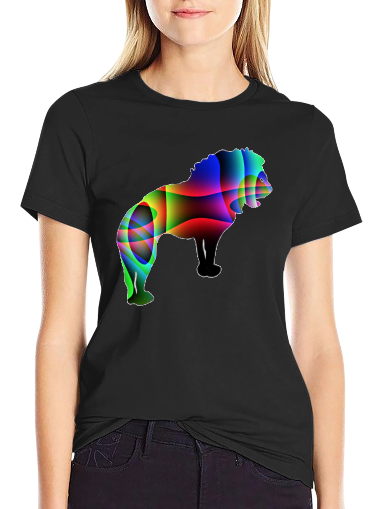 Mens Black T-Shirt with Abstract Lion Graphic