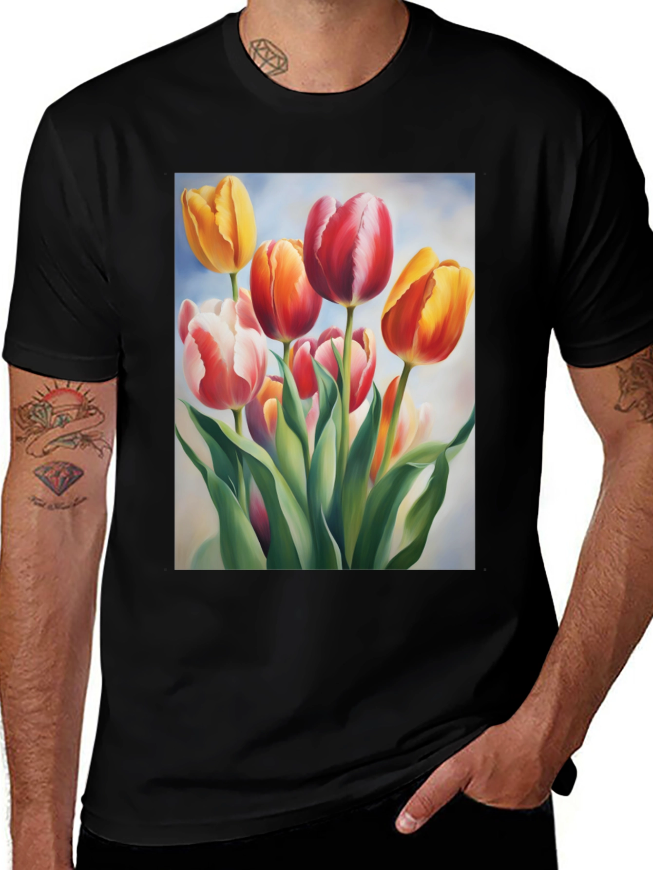 Tulip Bouquet Graphic Tee - Soft Cotton Comfort