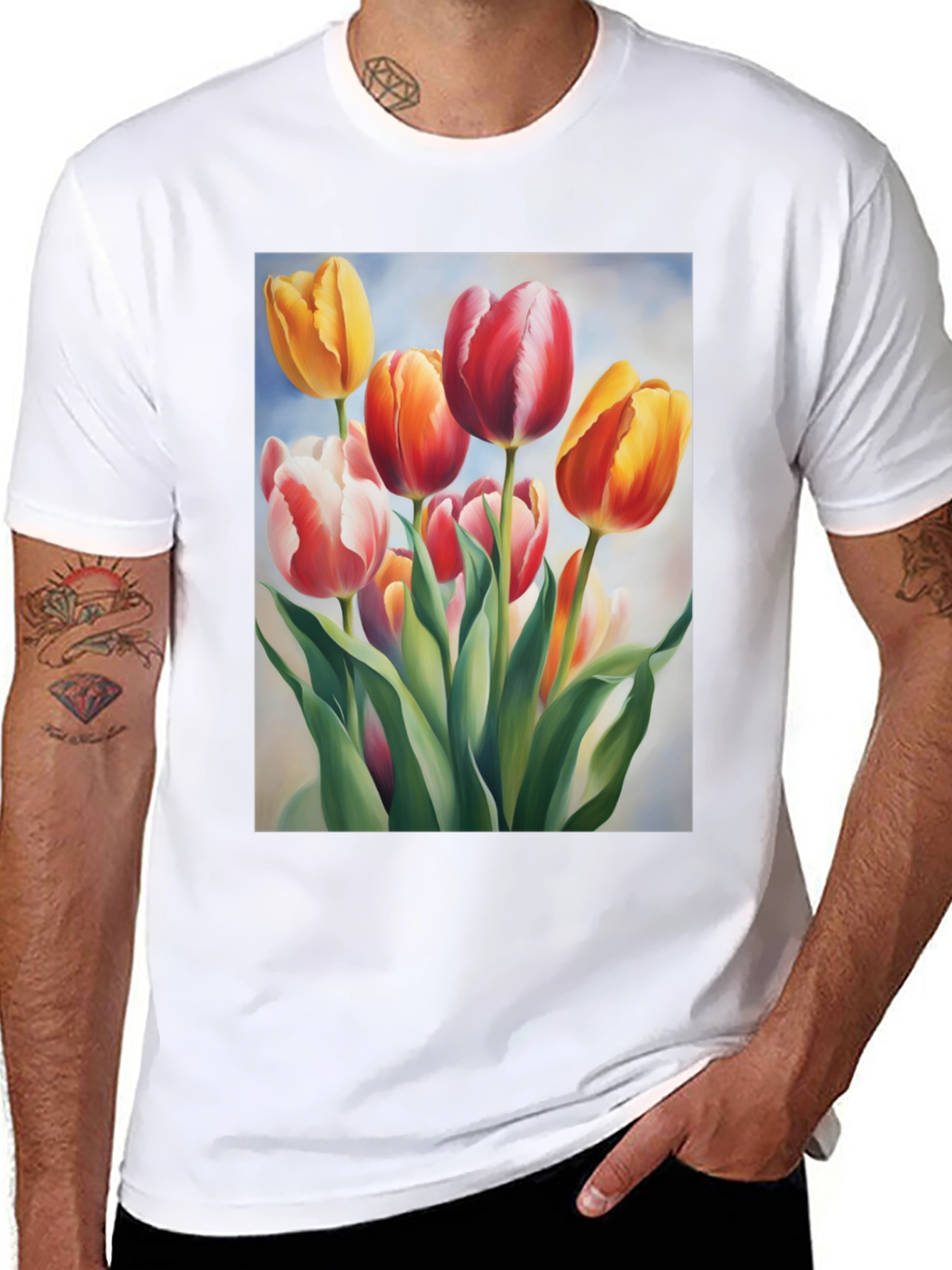 Tulip Bouquet Graphic Tee - Soft Cotton Comfort