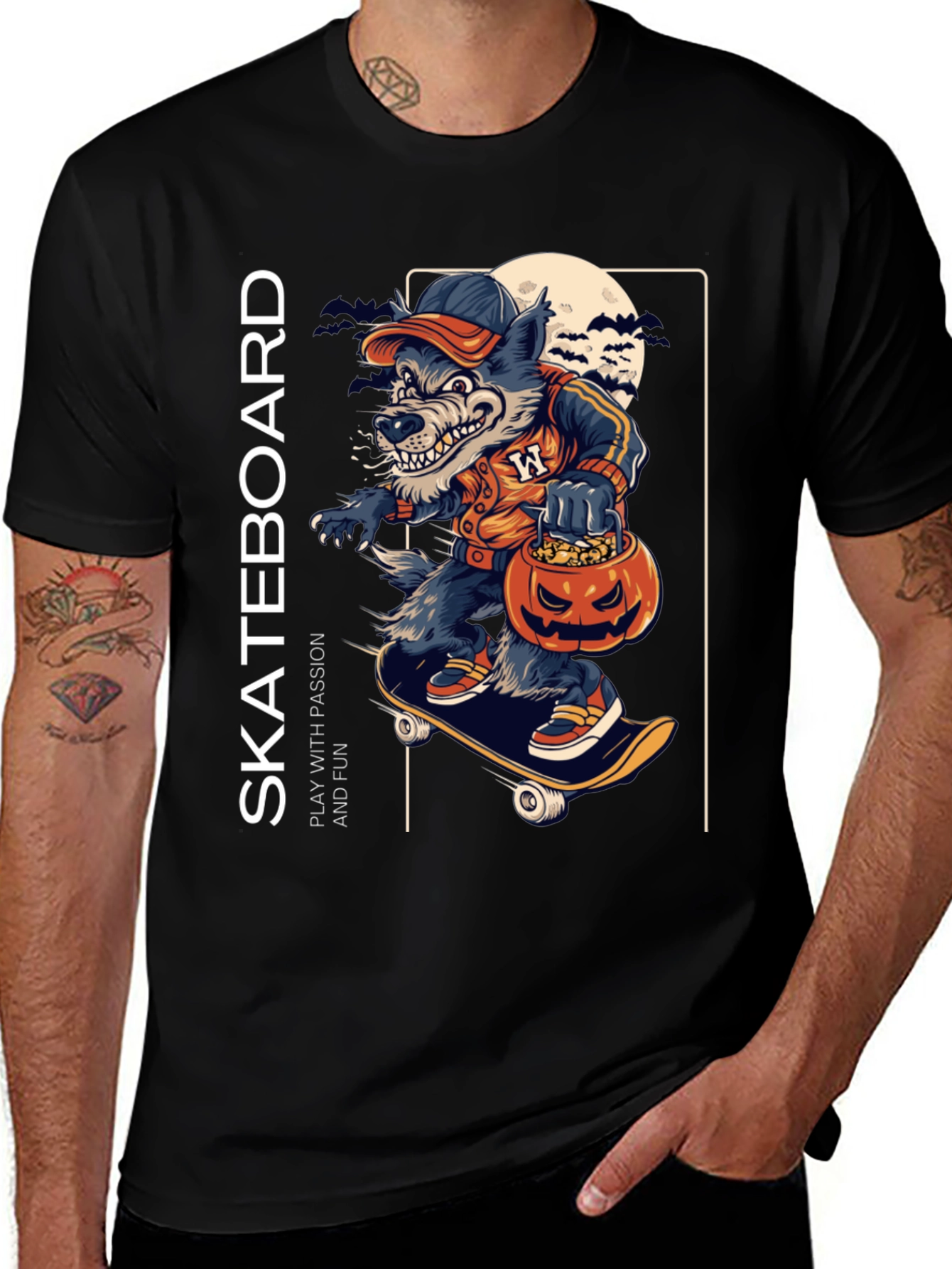 Skateboarding Wolf Halloween T-Shirt