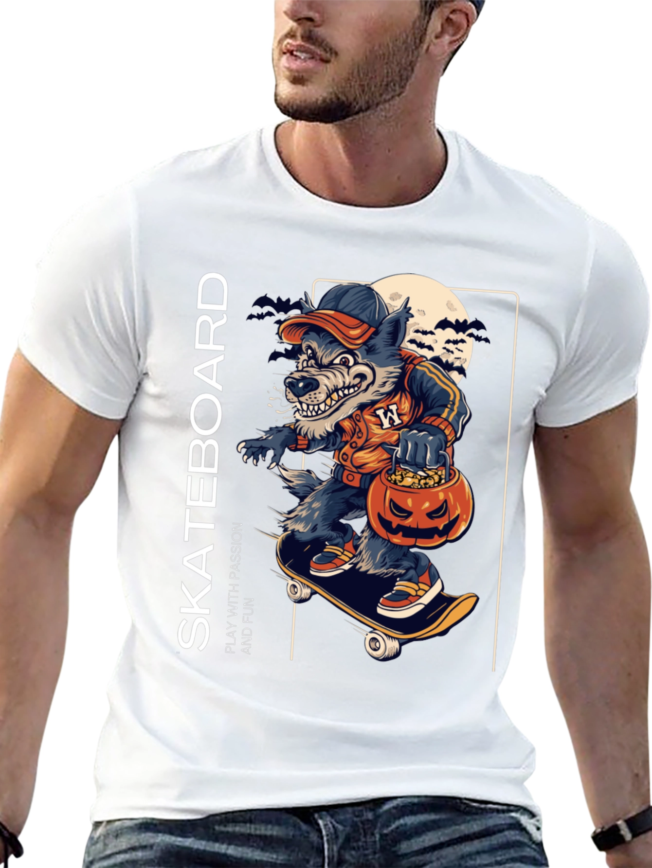 Skateboarding Wolf Halloween T-Shirt