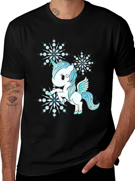 Cute Unicorn Snowflake Graphic Tee - Black