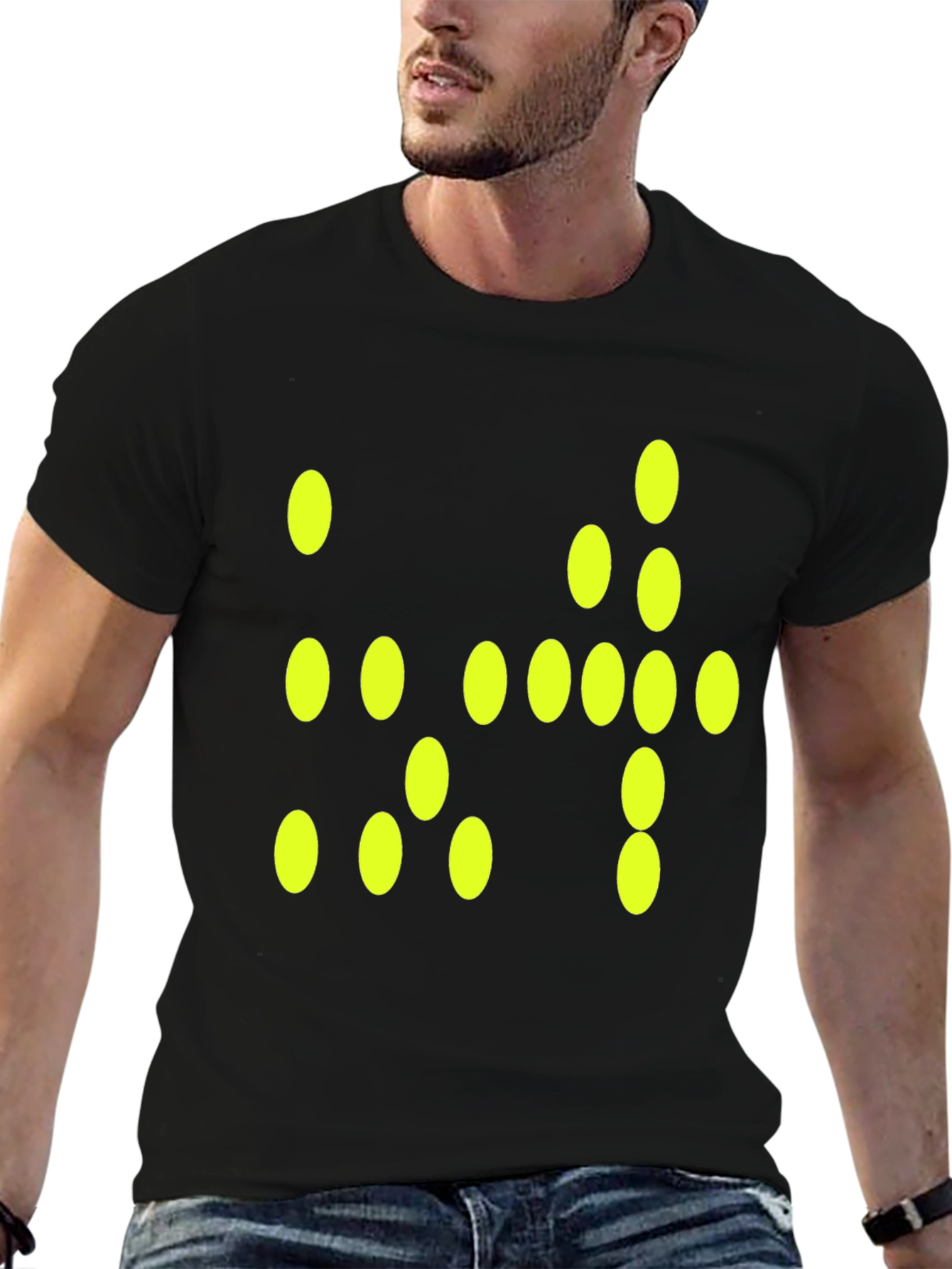 Modern Graphic Tee - Black with Yellow Dot Design