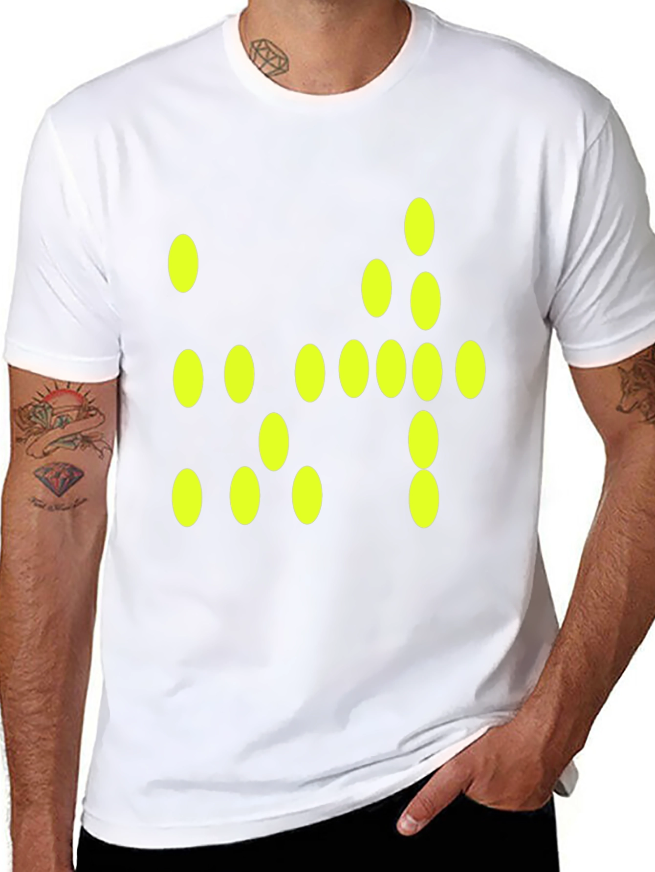 Modern Graphic Tee - Black with Yellow Dot Design