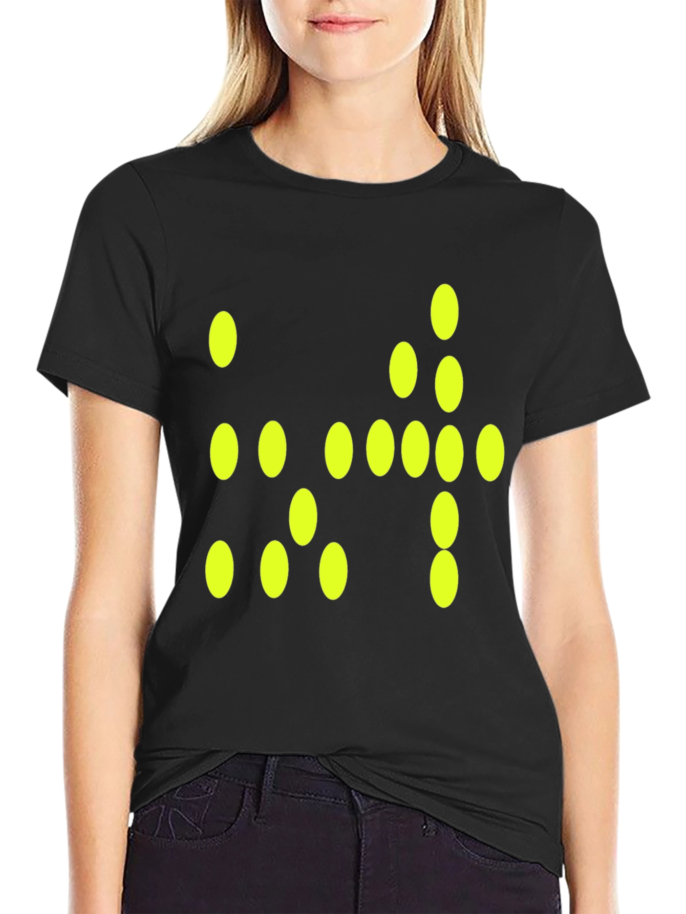 Modern Graphic Tee - Black with Yellow Dot Design