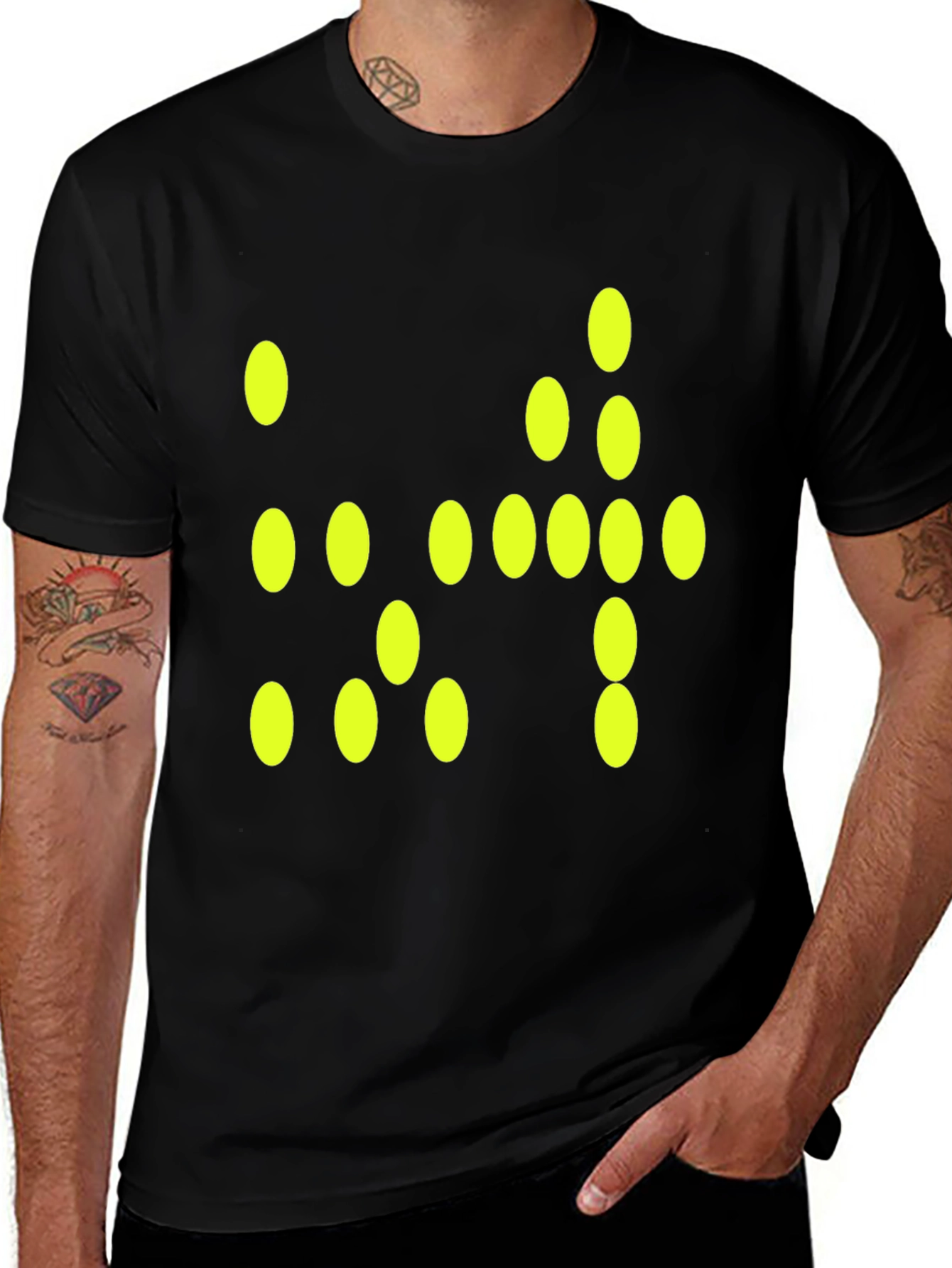 Modern Graphic Tee - Black with Yellow Dot Design