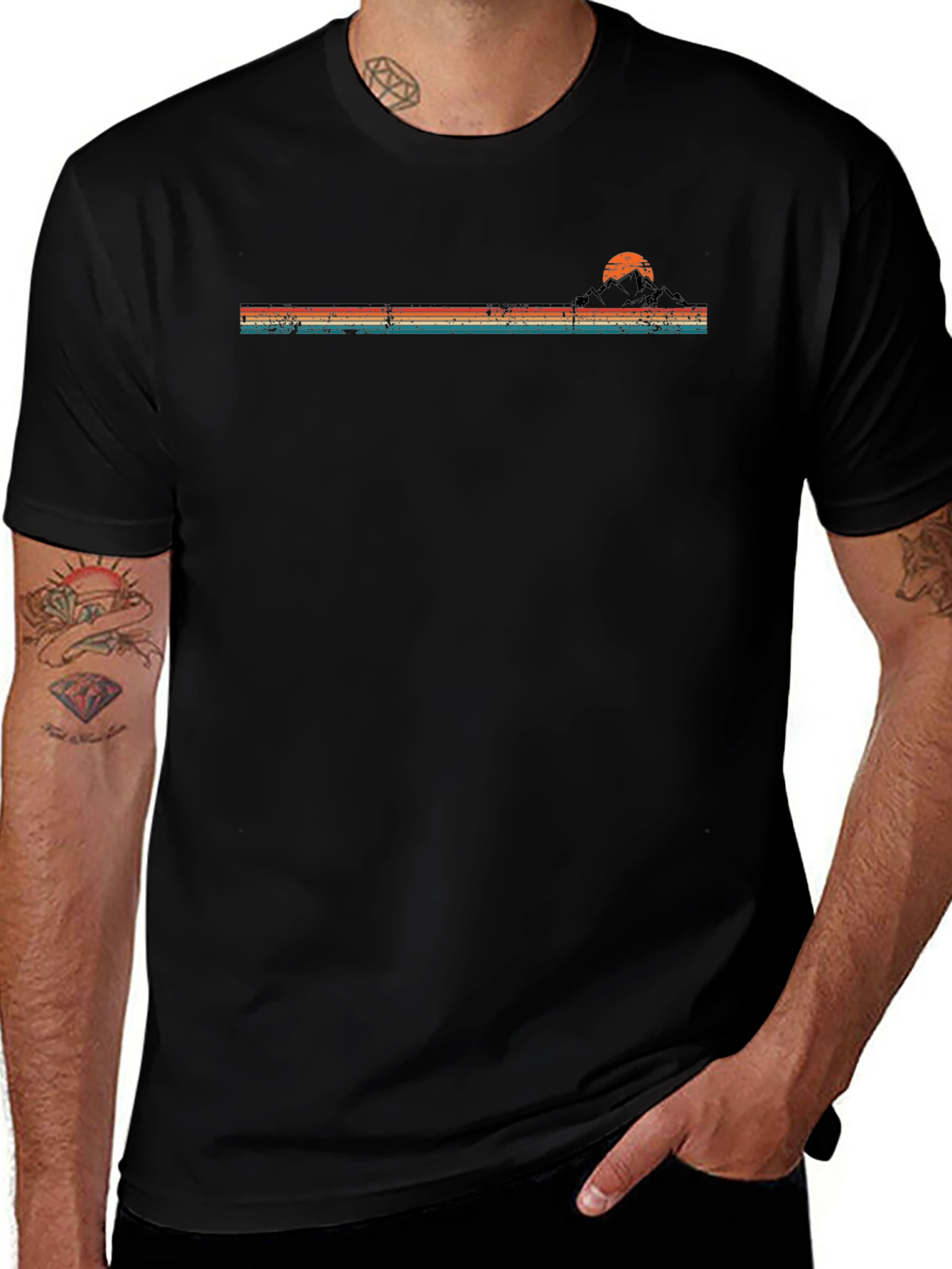Retro Sunset Mountain Horizon Graphic T-Shirt