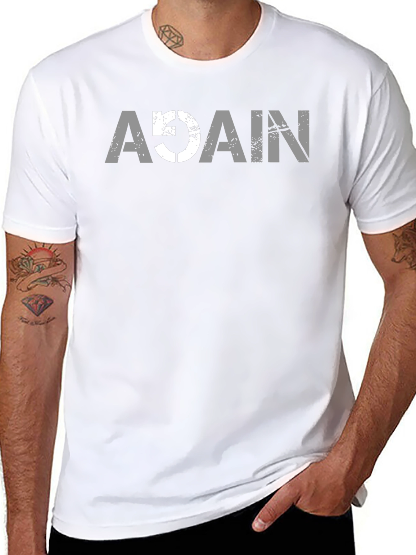 Again Graphic Print Black Crew Neck Tee