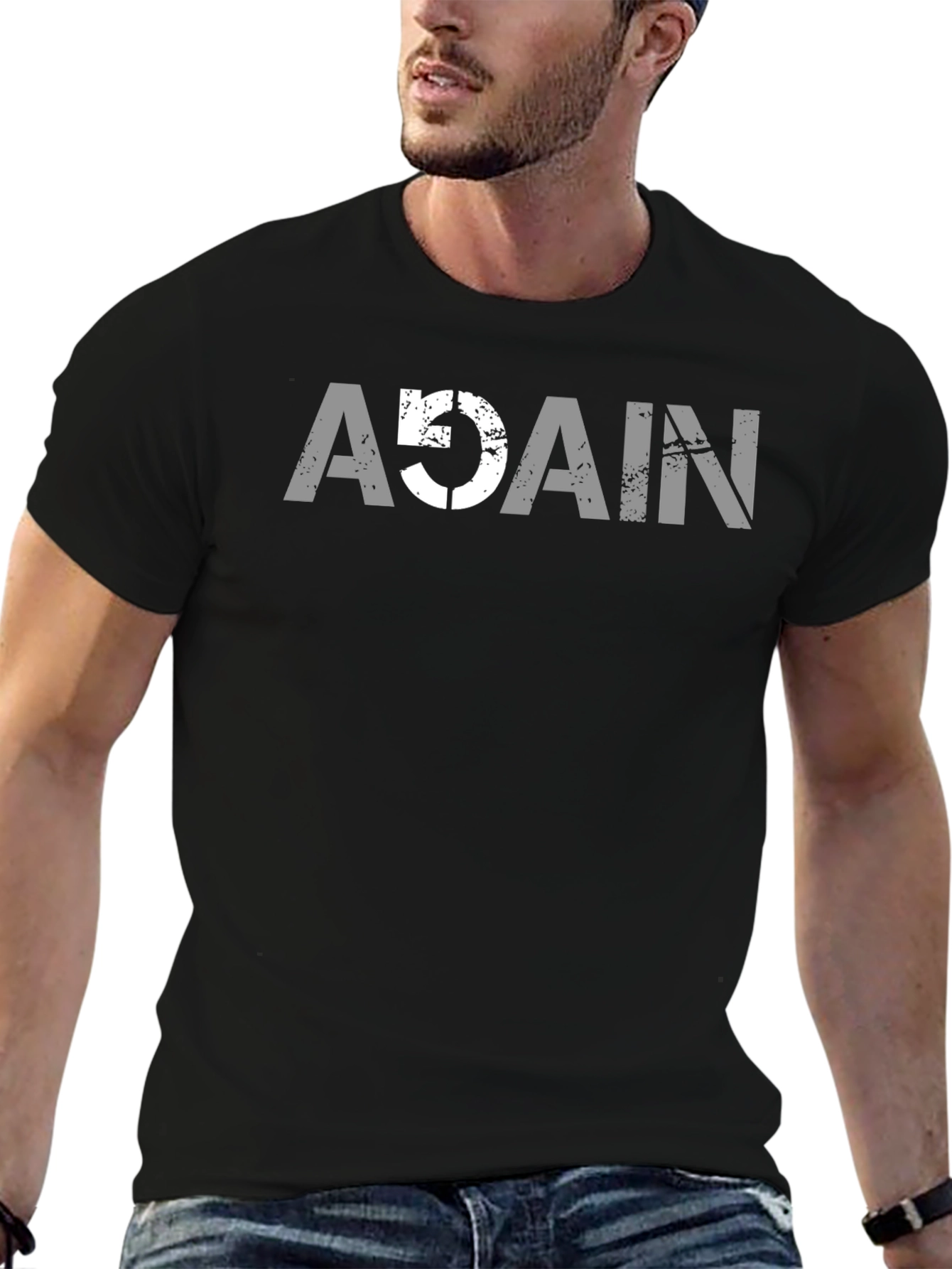 Again Graphic Print Black Crew Neck Tee