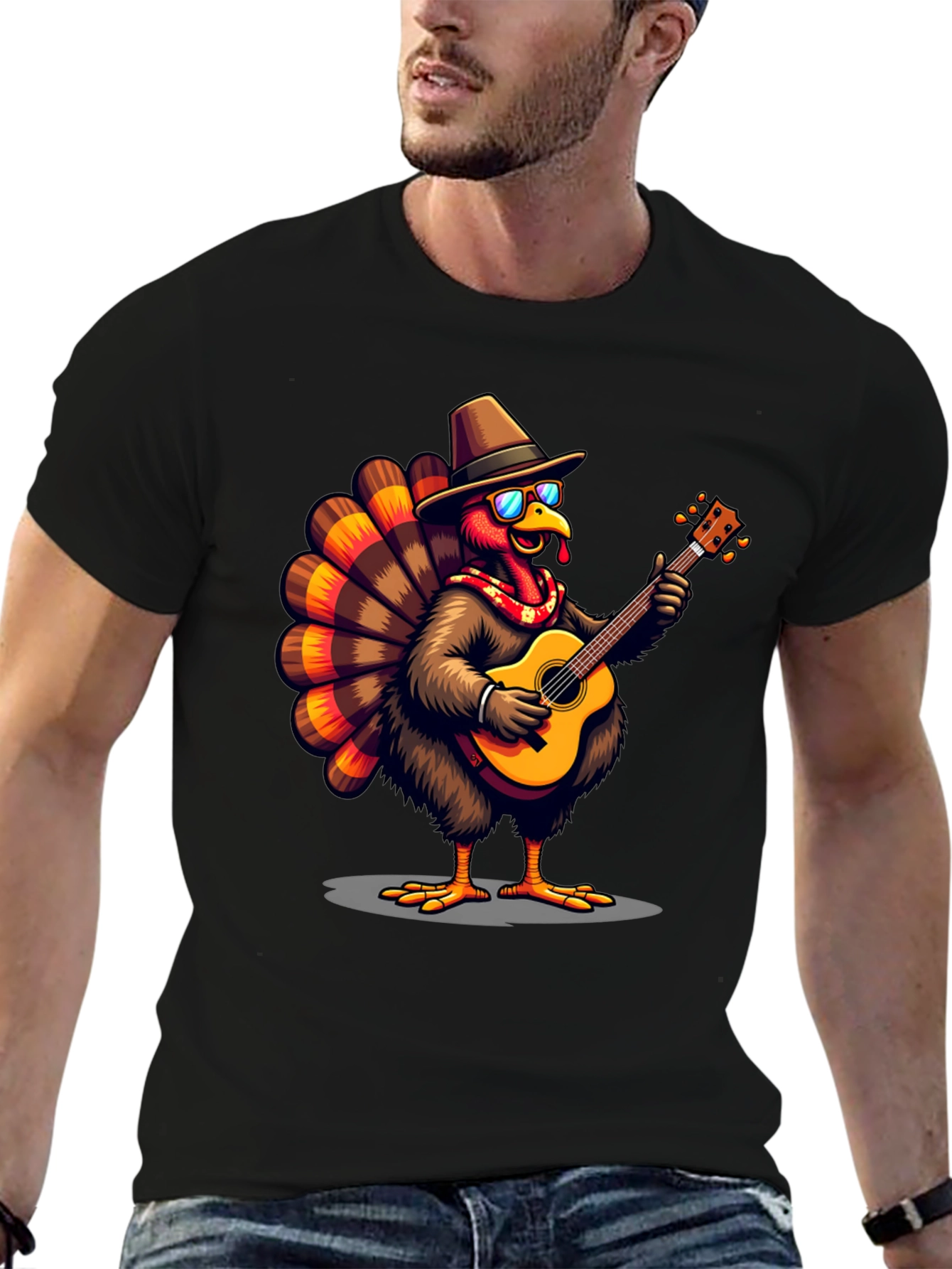 Thanksgiving Turkey Guitarist Graphic Tee
