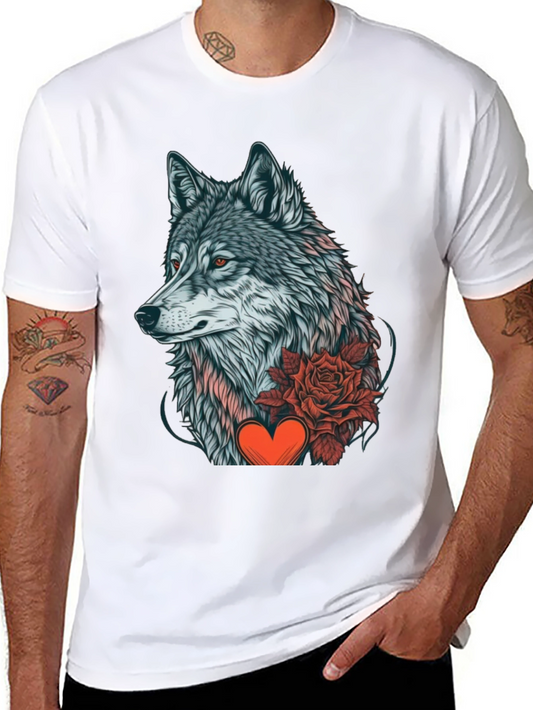 Wolf Heart Rose Graphic T-Shirt - Stylish Animal Lover Tee