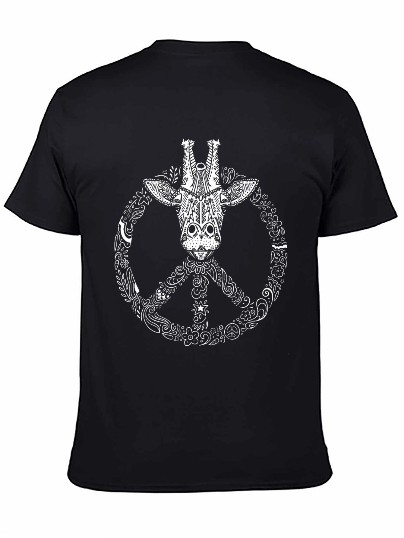 Giraffe Peace Sign Graphic Tee - Black