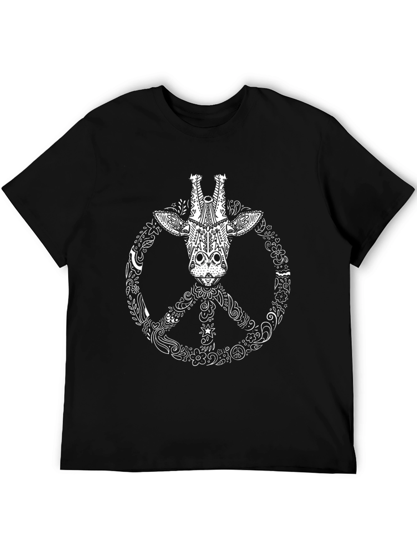 Giraffe Peace Sign Graphic Tee - Black